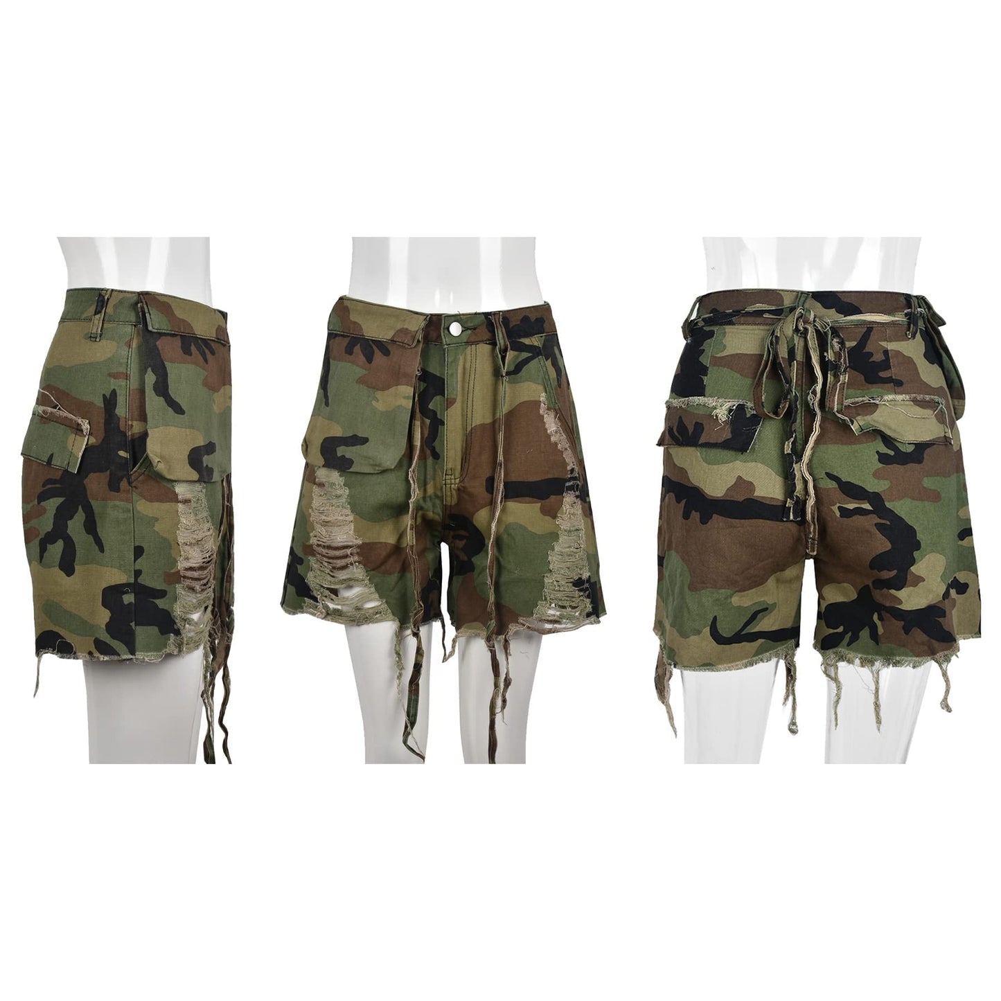 HuiSiFang Womens Camo Cargo Shorts Elastic High Waist Loose Fit Casual Shorts with Pockets