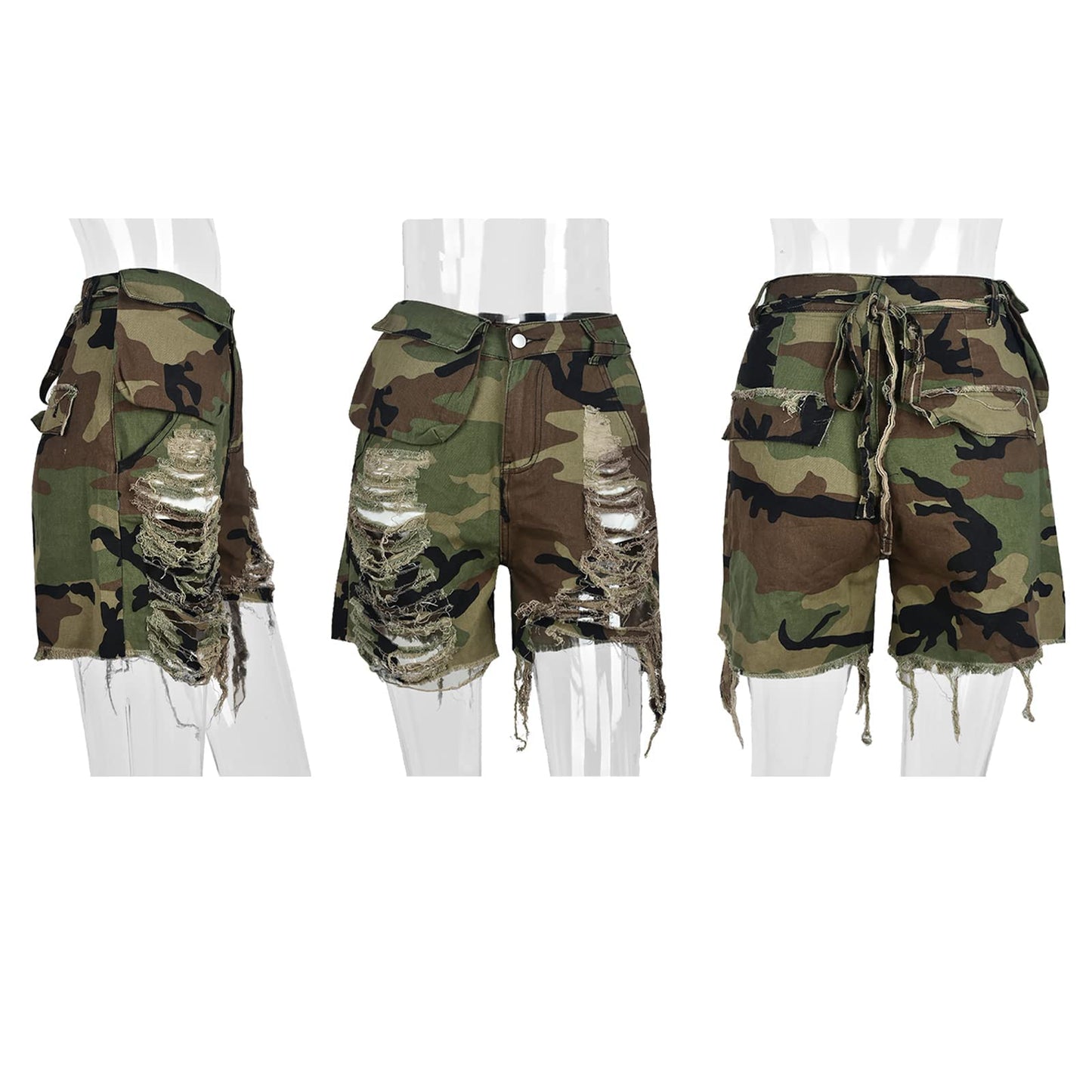 Vakkest Women's Camo Cargo Shorts Casual Trendy High Waisted Summer Joggers Camouflage Print Short Pants with Pockets
