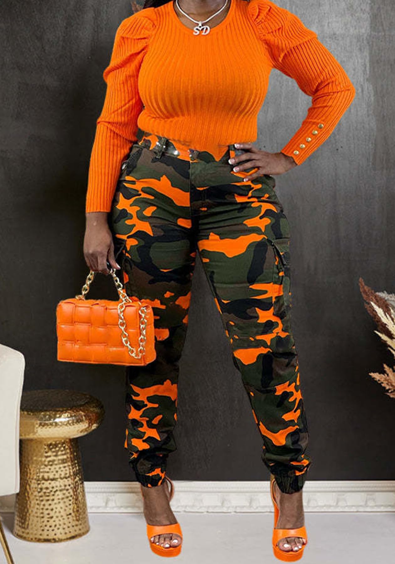 Seltaon Casual Camo Cargo Pants for Women Fall Camouflage Army Fatigue Jogger Sweatpants Trousers Plus Size