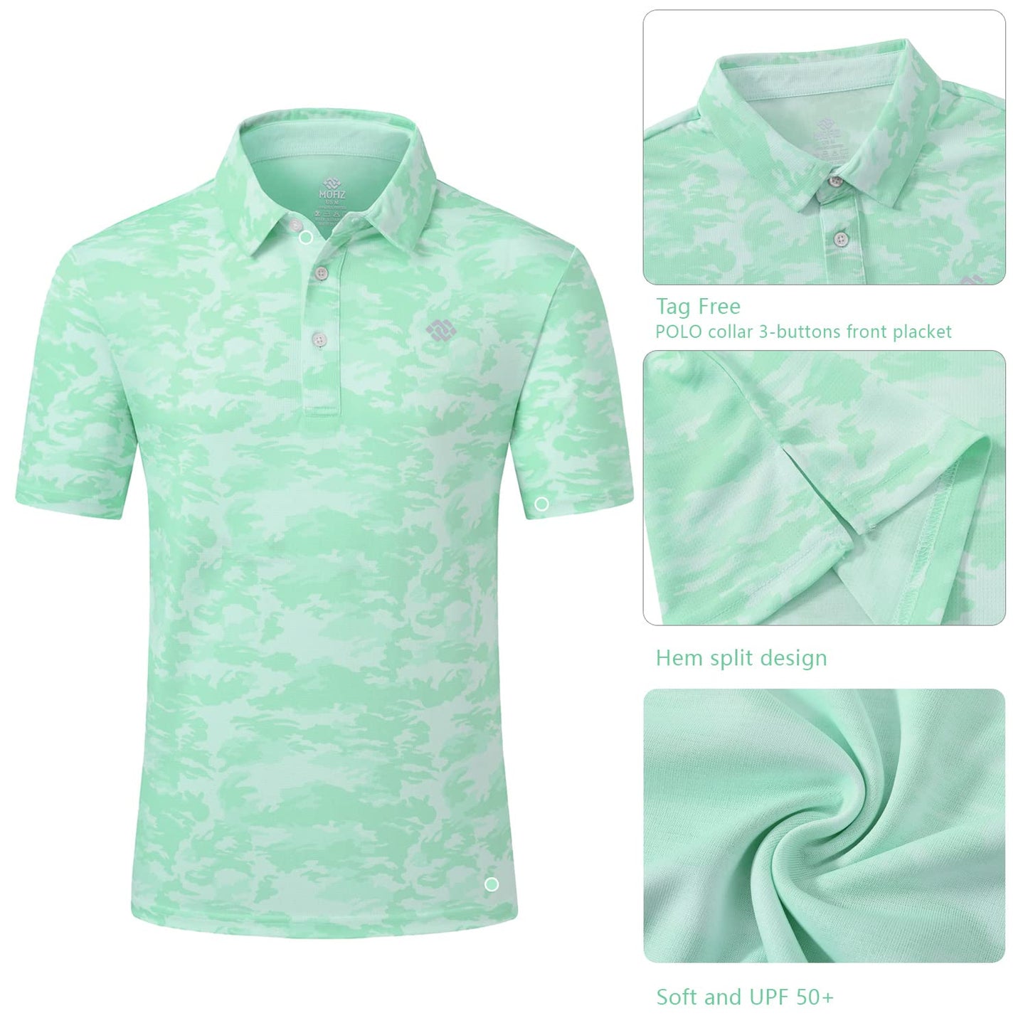 MoFiz Men's Camo Polo Golf Shirt Hiking Dry Fit Short Sleeve T-Shirts Pique Collared Polo Jersey