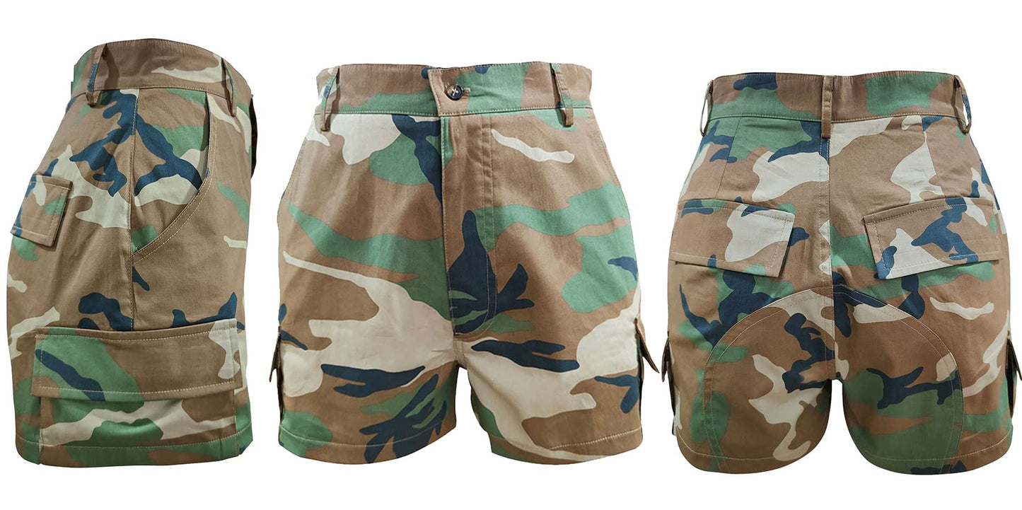 Vakkest Women's Camo Cargo Shorts Casual Trendy High Waisted Summer Joggers Camouflage Print Short Pants with Pockets