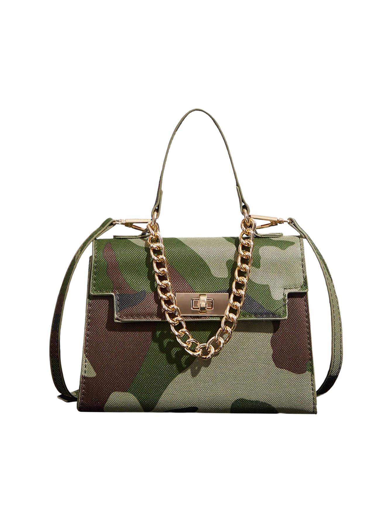Women's Camo Flap Square Bags Chain Strap Top Handle Satchel Crossbody Bag