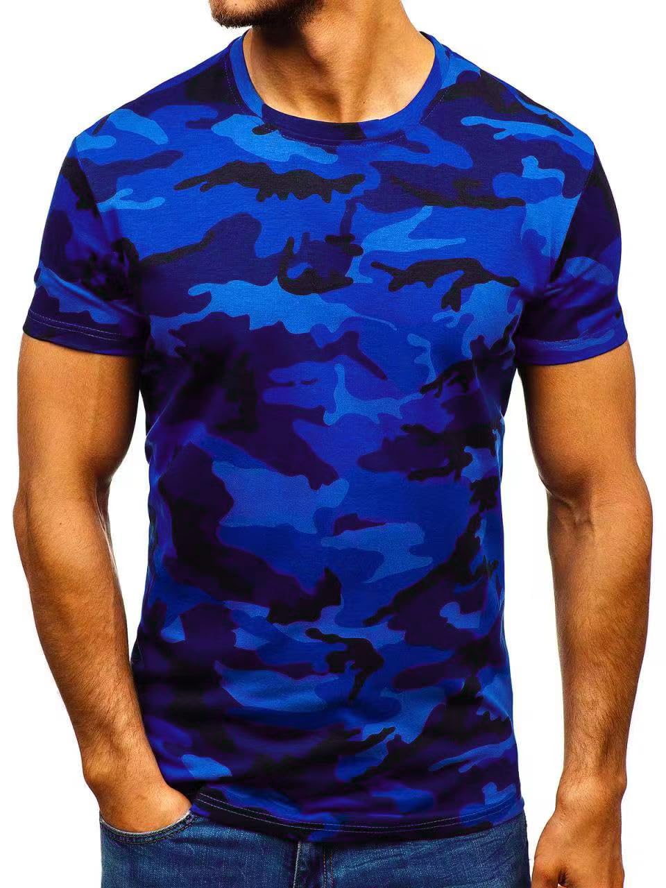 Men's Camouflage T-Shirt Sports Fitness Short Sleeve Military Camo Crewneck Vintage Shirt