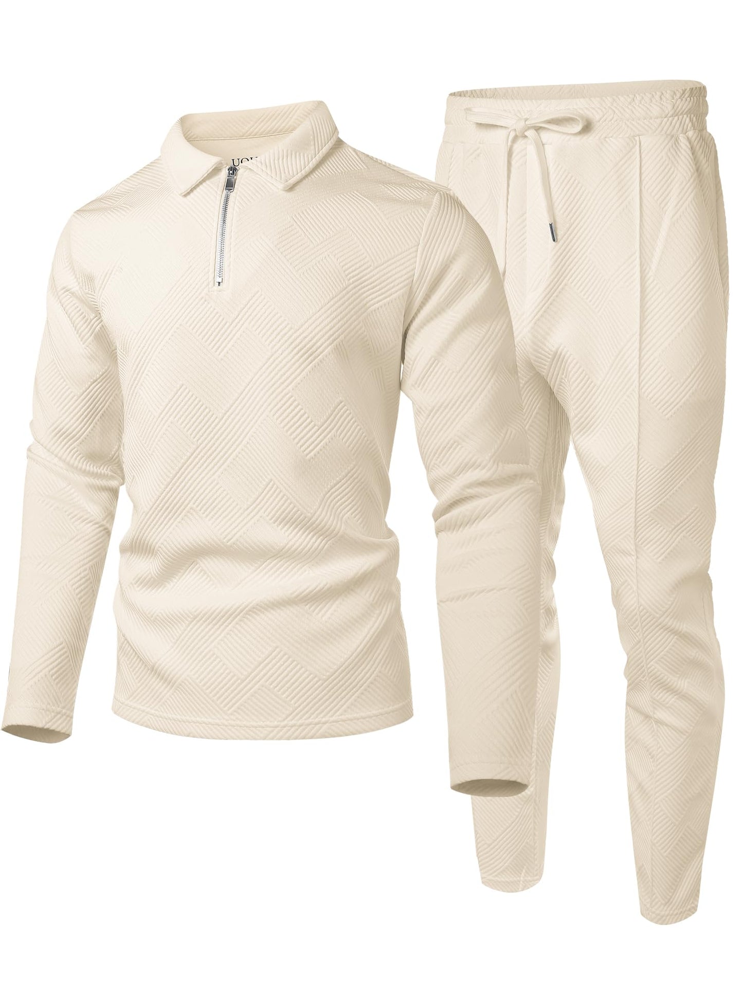 UOUA Mens 2 Piece Set Casual Outfits Polo Long Sleeve Shirt & Pants Track Suit Loungewear Athletic Sweatsuit
