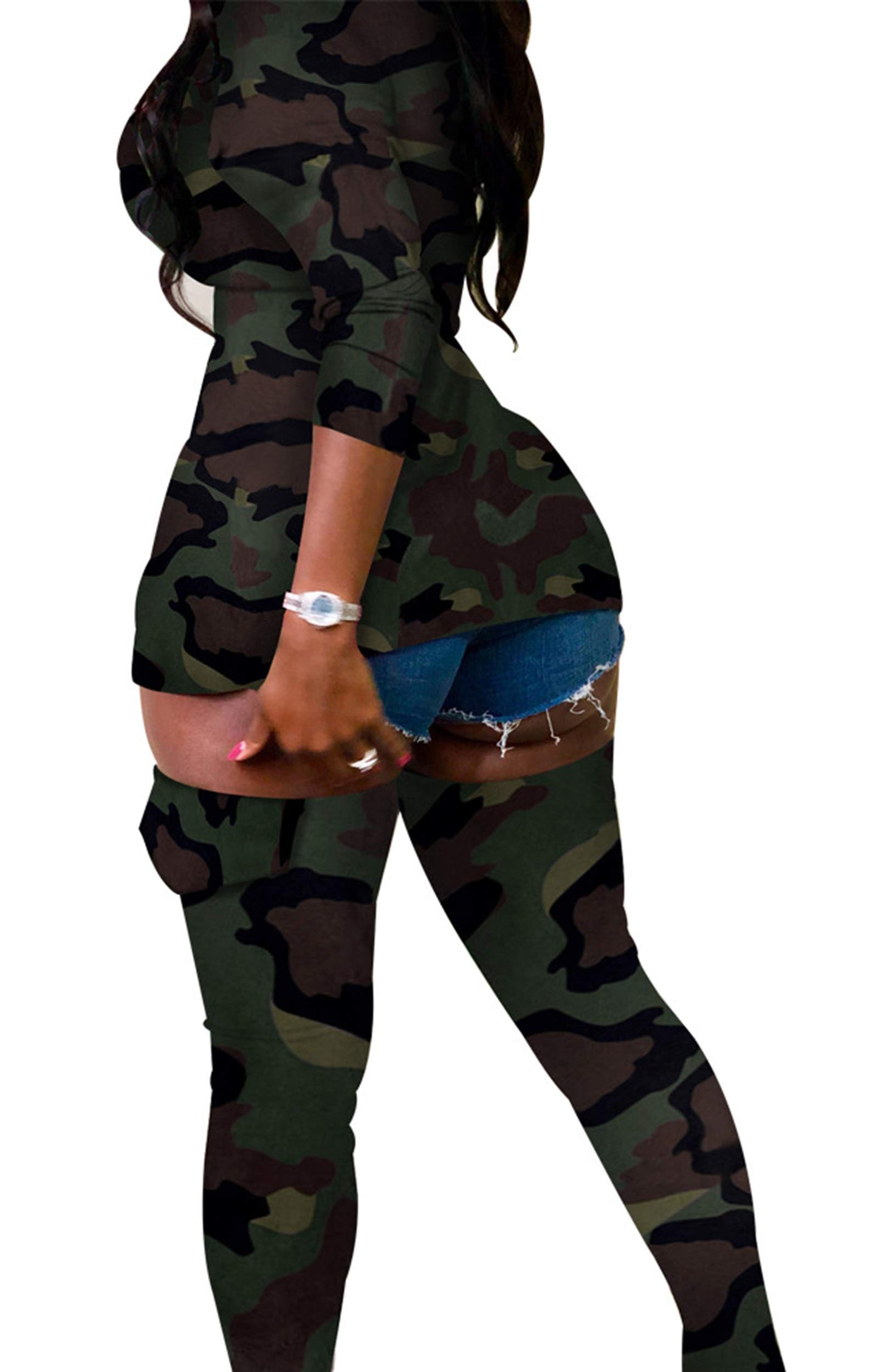 Lucuna Women's Sexy 2 Piece Club Outfits Open Front Blazer + Bodycon Pants Long Stockings Set