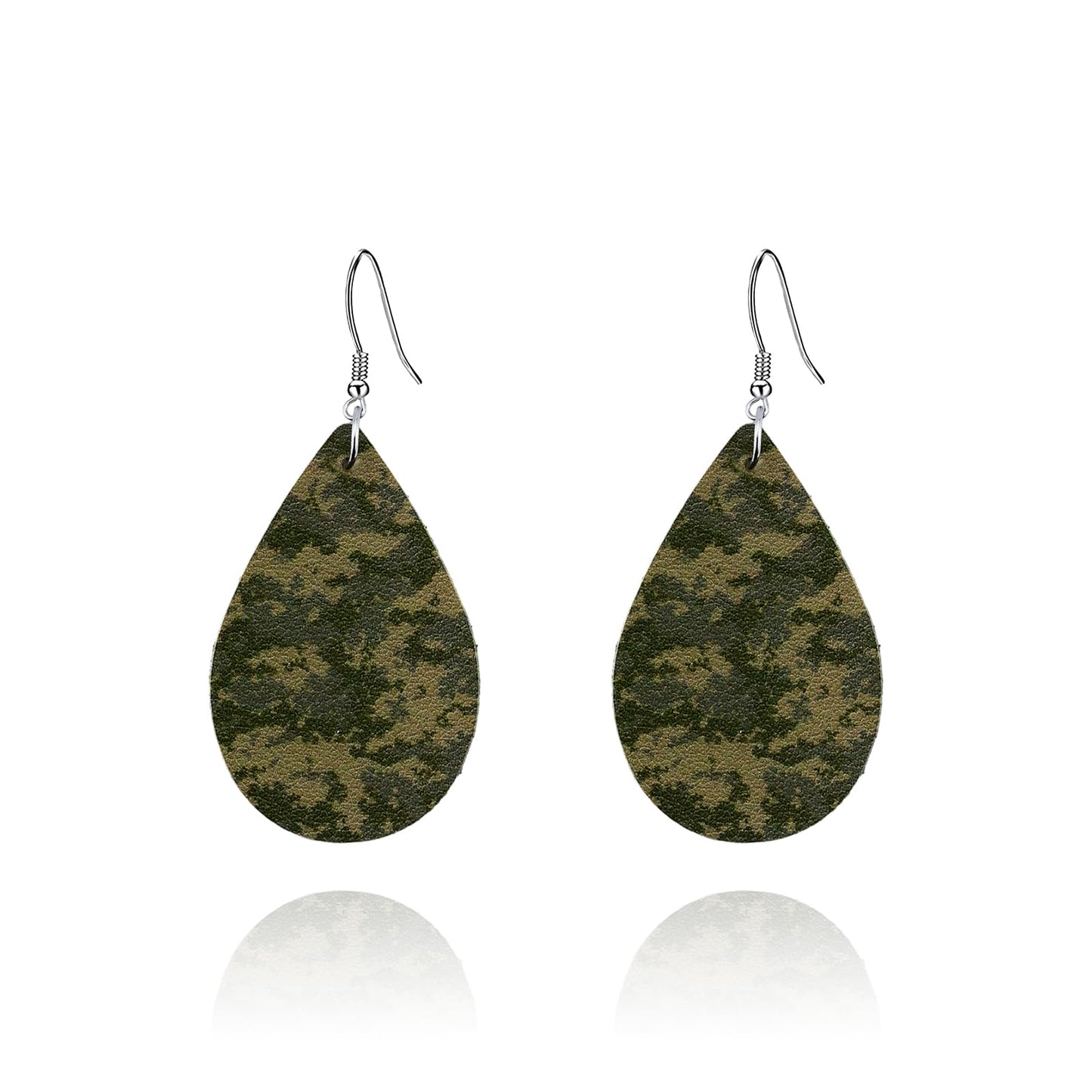 Camo Earrings for Women,Camouflage Leather Dangle Earrings Cool Lightweight Teardrop Green Camouflage Leather Drop Earrings