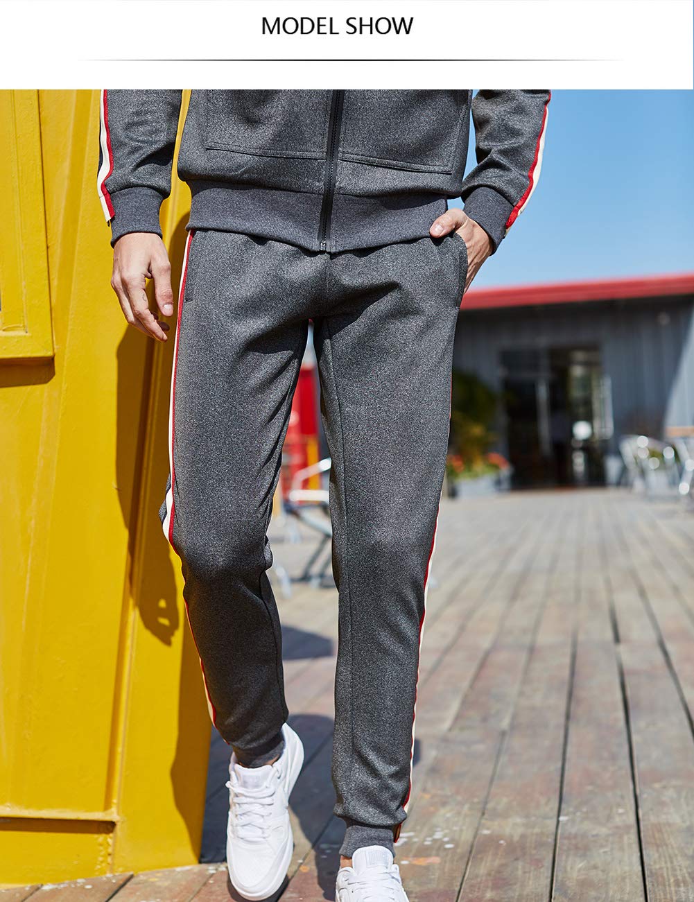 DUOFIER Men's Hooded Athletic Tracksuit Casual Full Zip Jogging SweatSuits