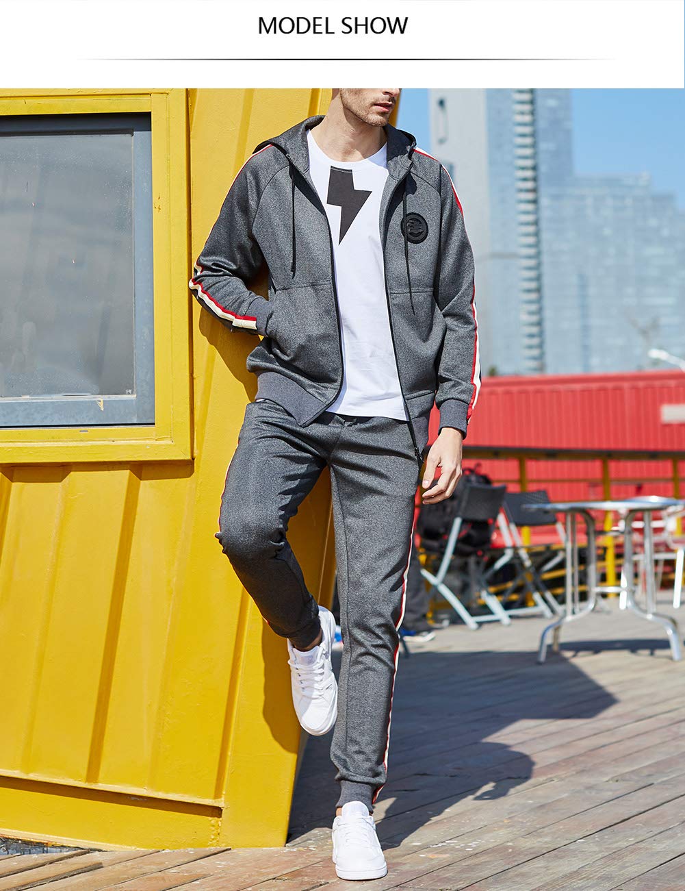 DUOFIER Men's Hooded Athletic Tracksuit Casual Full Zip Jogging SweatSuits