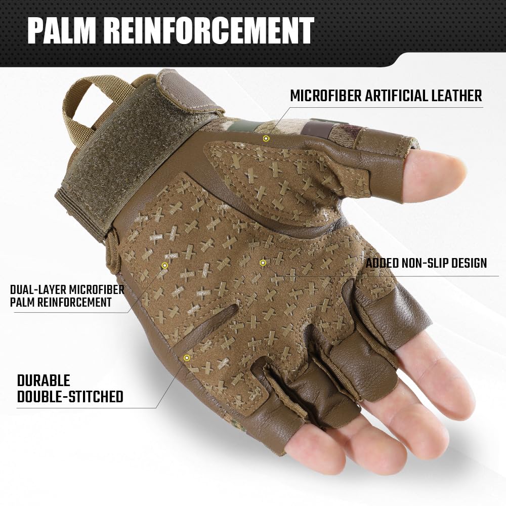 AXBXCX Tactical Fingerless Gloves for Men - Ultimate Impact Protection, Non-Slip & Breathable