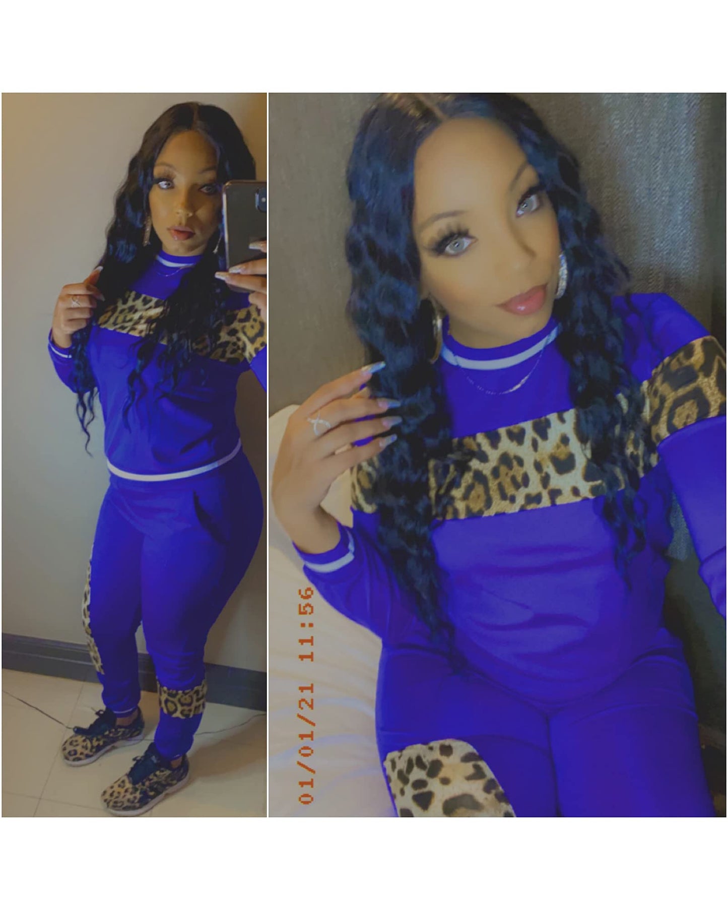 Alunzoem Womens Casual 2 Piece Outfits, Leopard Print Long Sleeve Top Pants Set Tracksuits