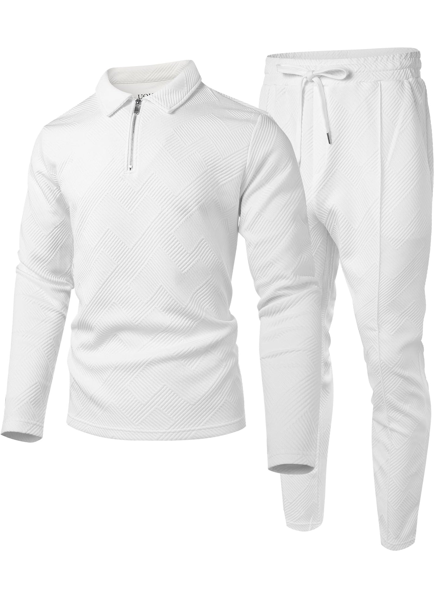 UOUA Mens 2 Piece Set Casual Outfits Polo Long Sleeve Shirt & Pants Track Suit Loungewear Athletic Sweatsuit