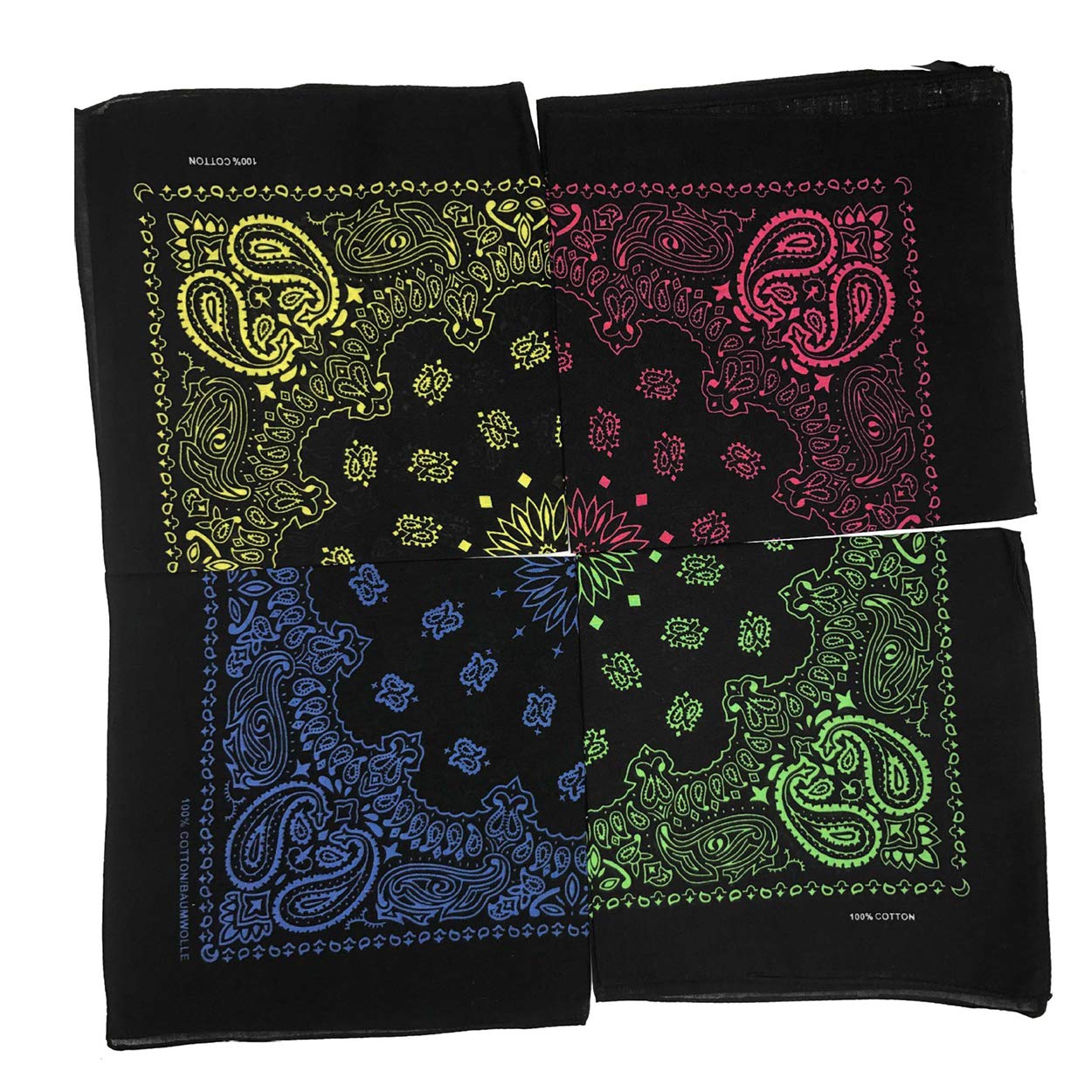 xsby 12 Piece Novelty Bandanas Paisley 100% Cotton Headwear