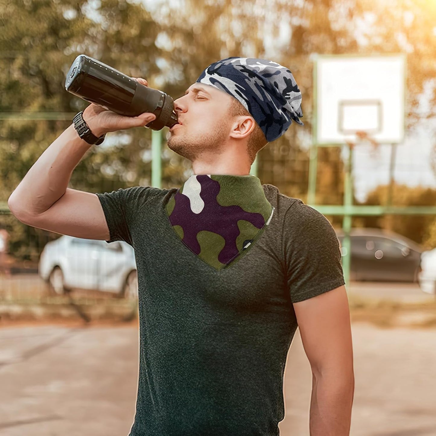 9 Pack Camo Bandanas Cotton Headwraps Wristband Sports Face Cover for Running Cycling Hiking, 22" × 22"