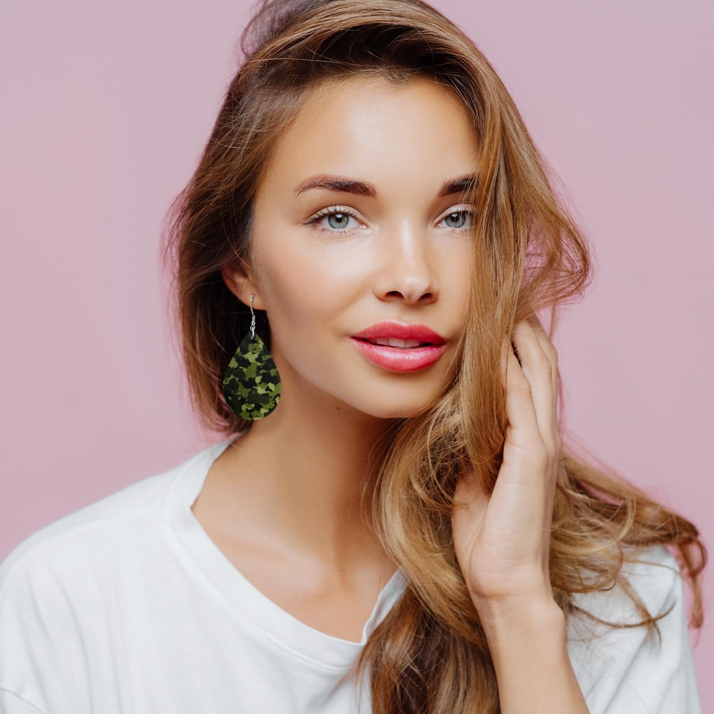 Camo Earrings for Women,Camouflage Leather Dangle Earrings Cool Lightweight Teardrop Green Camouflage Leather Drop Earrings