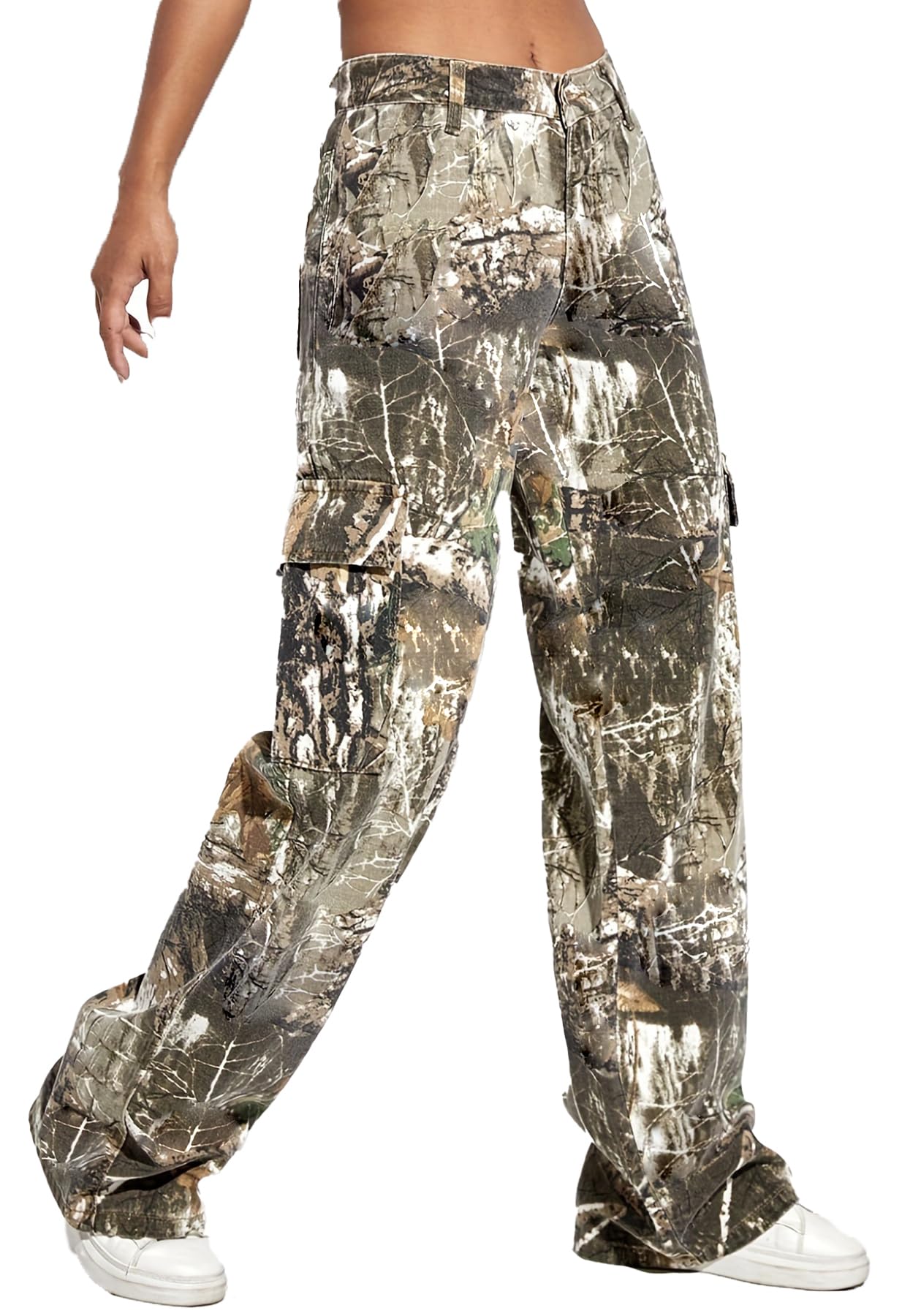 Women's Plus Size Cargo Camo Pants High Waist Slim Fit Camouflage Jogger Pants Sweatpants with Pockets