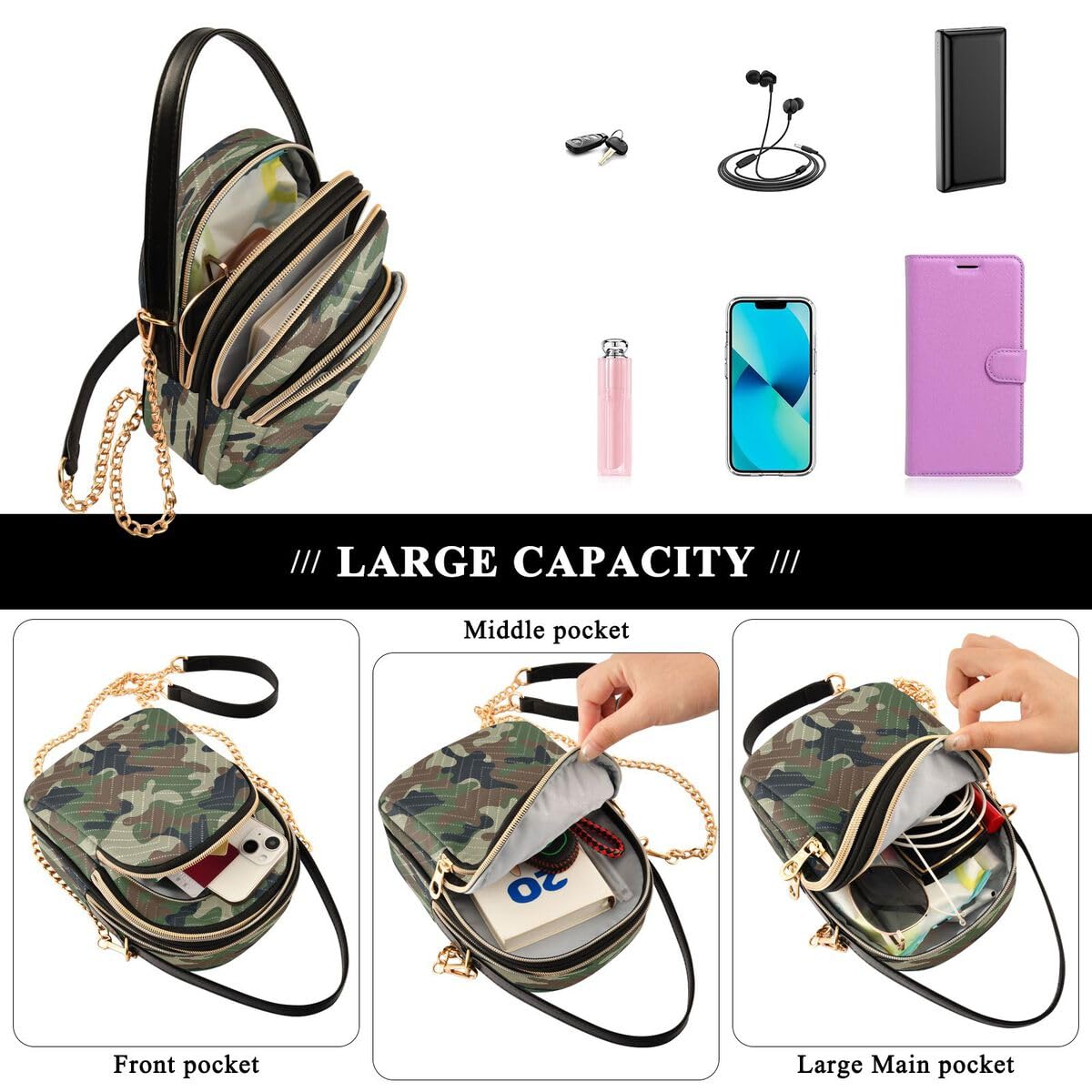 ALAZA Hipster Camouflage Army Print Crossbody Bag Small Shoulder Handbags Leather Purse for Women