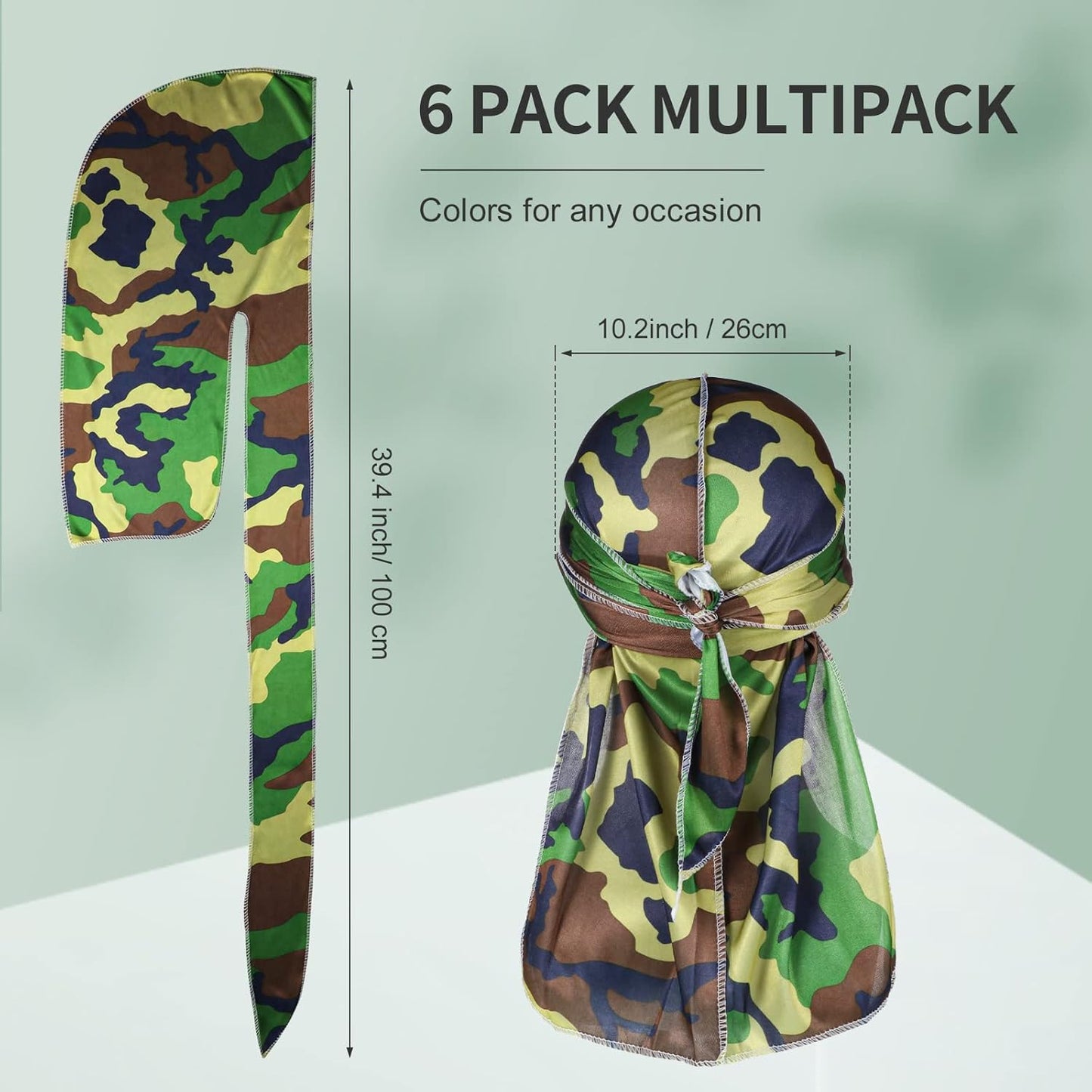 6 pcs Silky Durag with Long Tail and Wide Straps Colorful 360 Waves Doo Rags Durag Cap for Men and Women Hip Hop Rapper