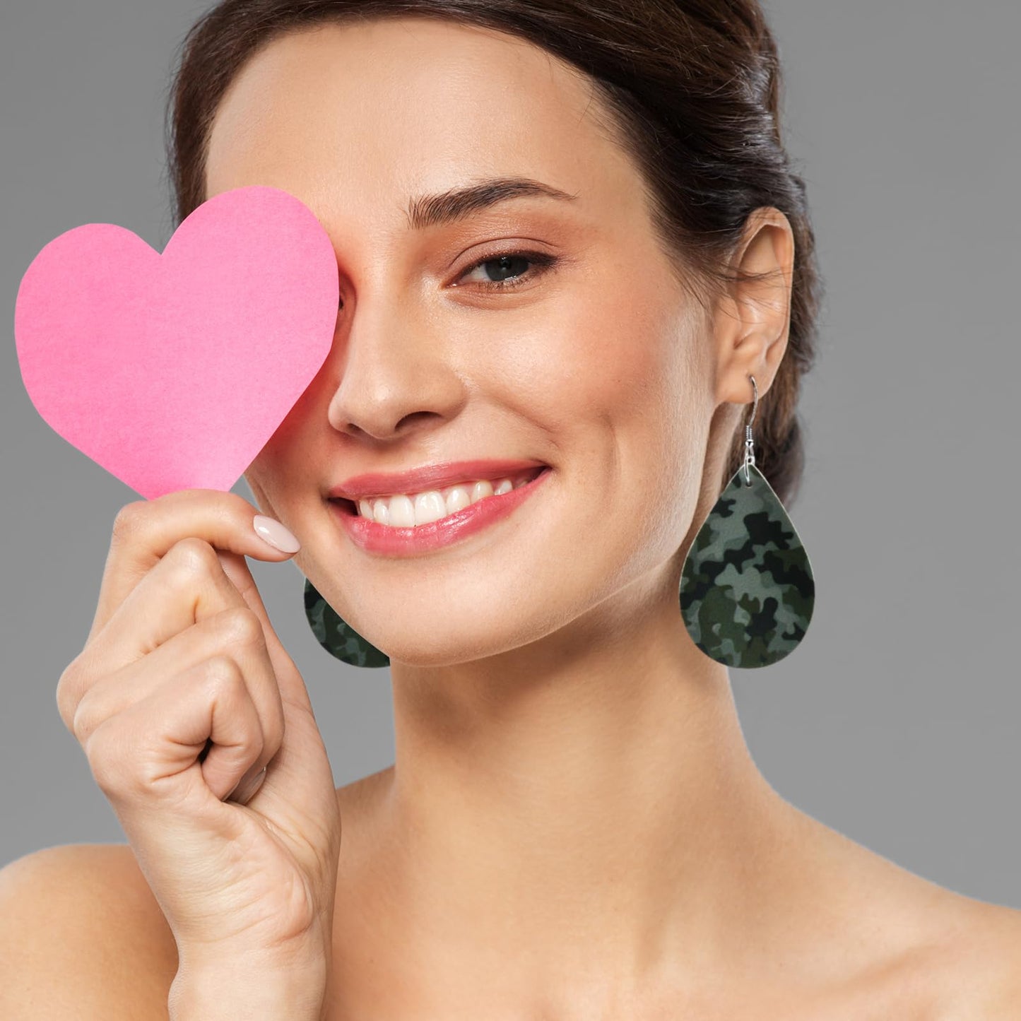 Camo Earrings for Women,Camouflage Leather Dangle Earrings Cool Lightweight Teardrop Green Camouflage Leather Drop Earrings