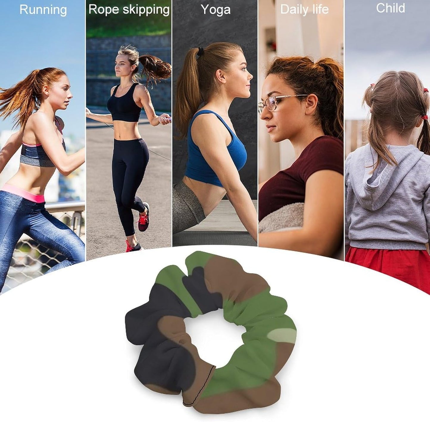 Supdreamc Fashion Hair Scrunchies Spiral Hair Ties for Women Braids, Cool Camo Military Camouflage Adjustable Ponytail Bands Dreadlock Accessories