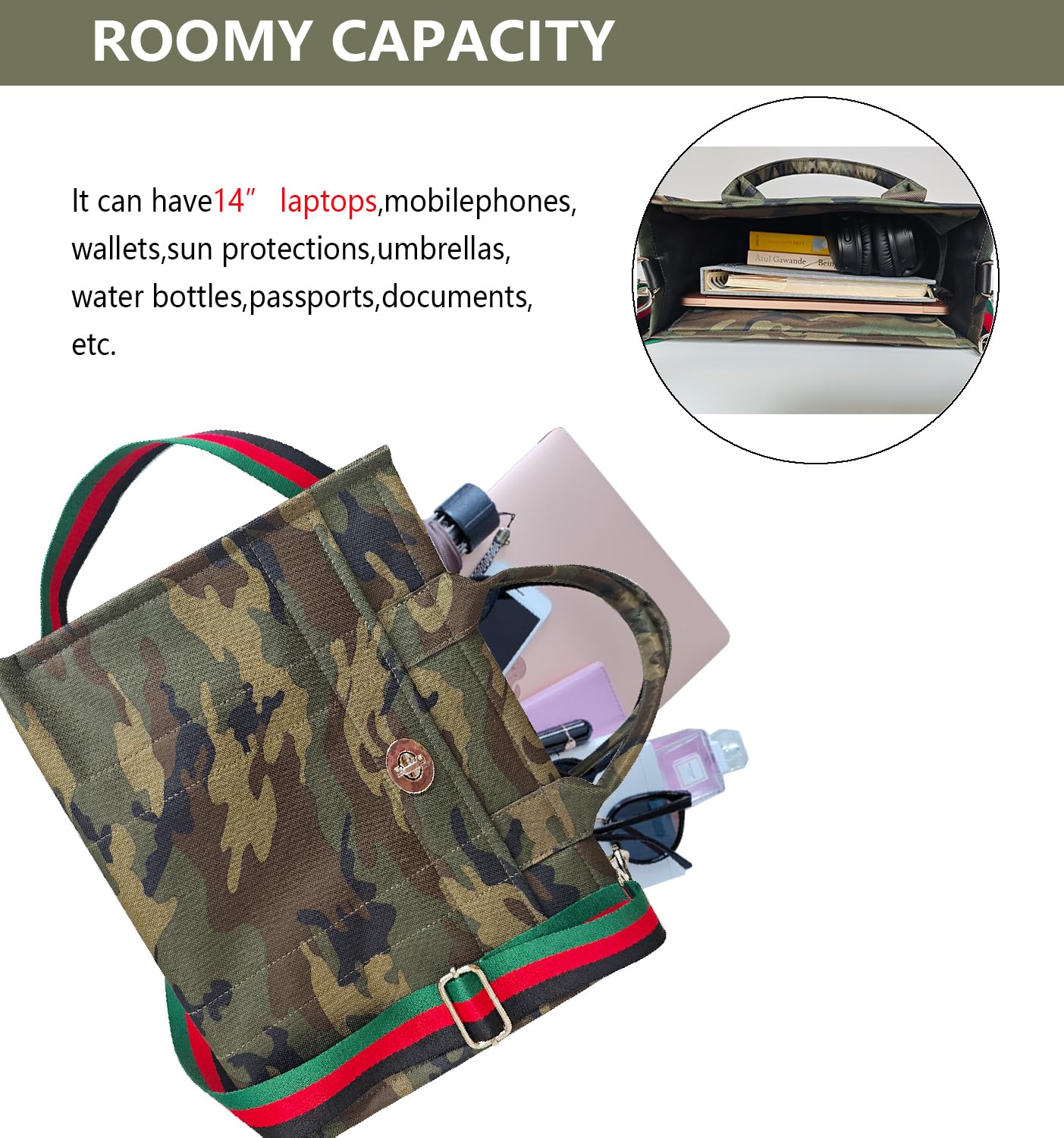 Dyalsa Tote Bags for Women, Canvas Handbag Tote Purse Crossbody Bags with Zip Medium Shoulder Bags for Work and Travel