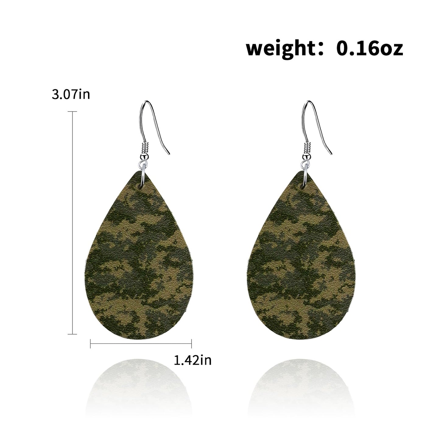Camo Earrings for Women,Camouflage Leather Dangle Earrings Cool Lightweight Teardrop Green Camouflage Leather Drop Earrings