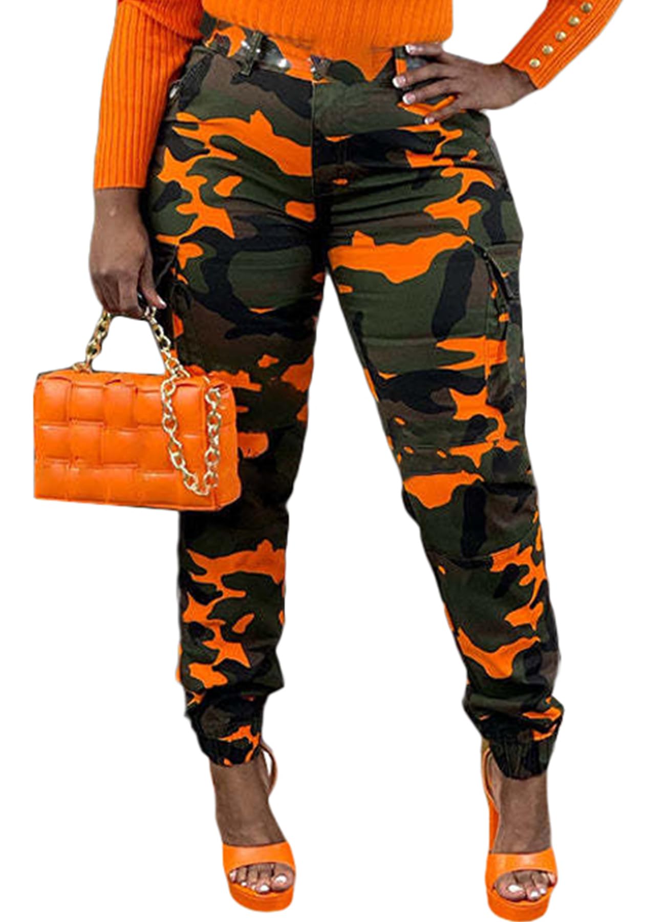 Seltaon Casual Camo Cargo Pants for Women Fall Camouflage Army Fatigue Jogger Sweatpants Trousers Plus Size