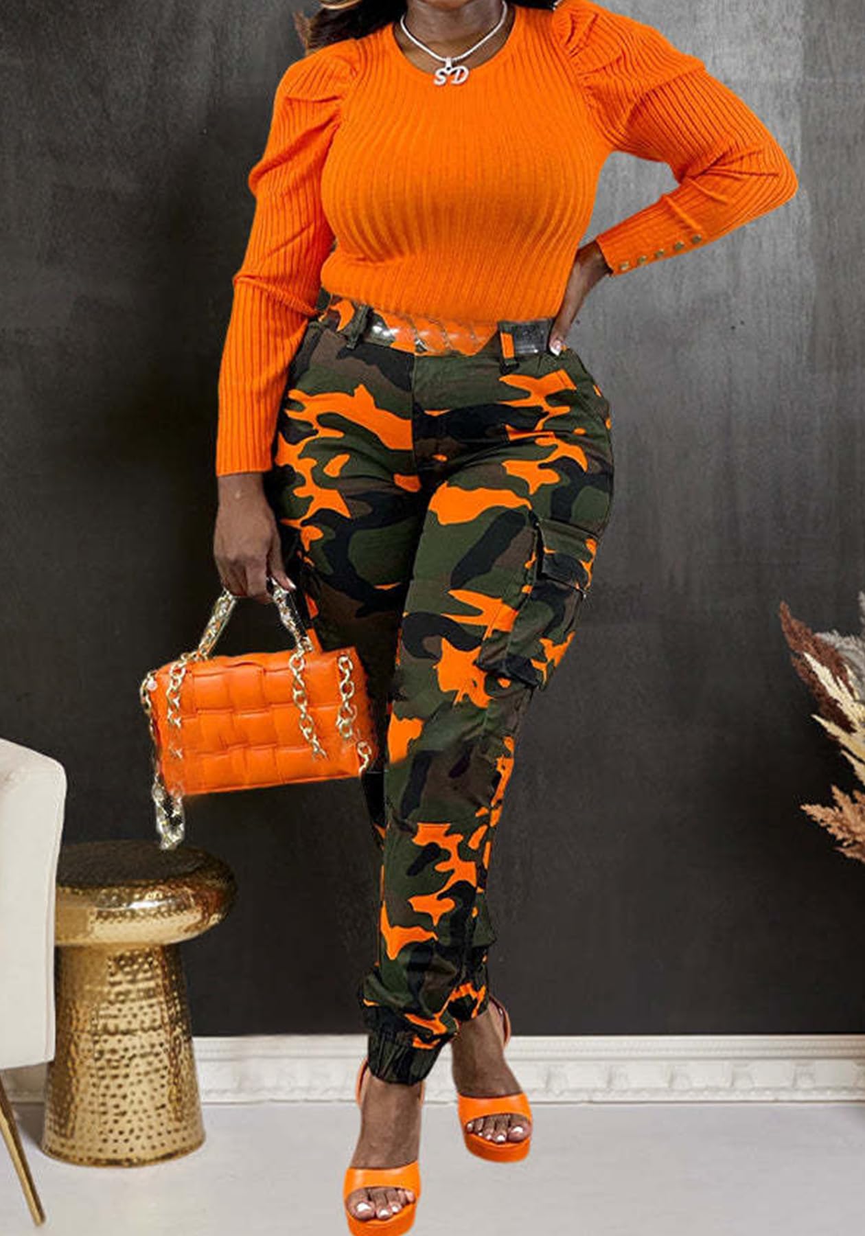 Seltaon Casual Camo Cargo Pants for Women Fall Camouflage Army Fatigue Jogger Sweatpants Trousers Plus Size