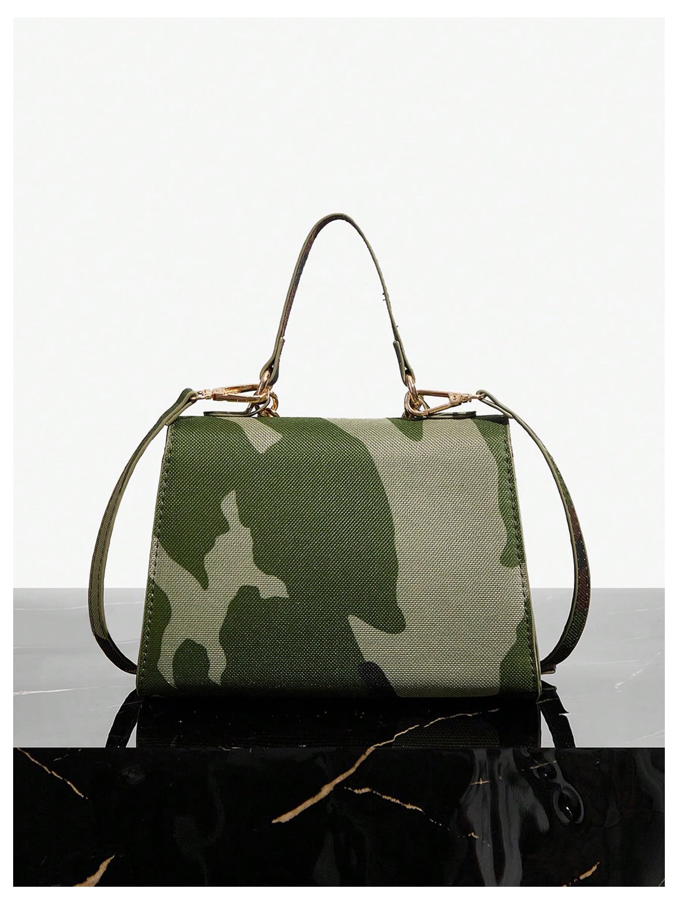 Women's Camo Flap Square Bags Chain Strap Top Handle Satchel Crossbody Bag