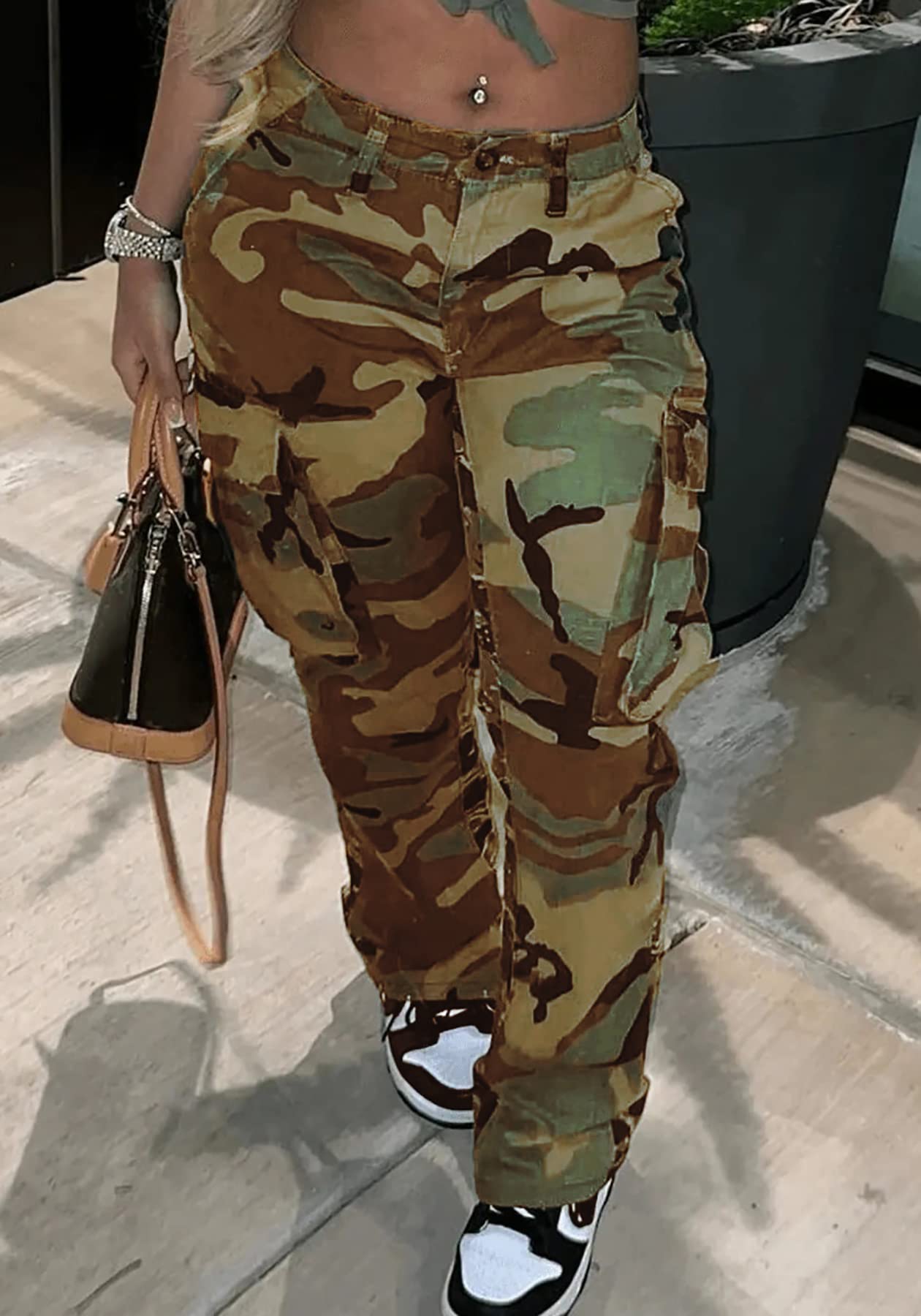 Women's Plus Size Cargo Camo Pants High Waist Slim Fit Camouflage Jogger Pants Sweatpants with Pockets