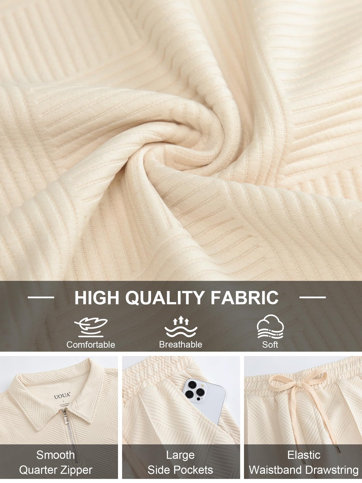 UOUA Mens 2 Piece Set Casual Outfits Polo Long Sleeve Shirt & Pants Track Suit Loungewear Athletic Sweatsuit