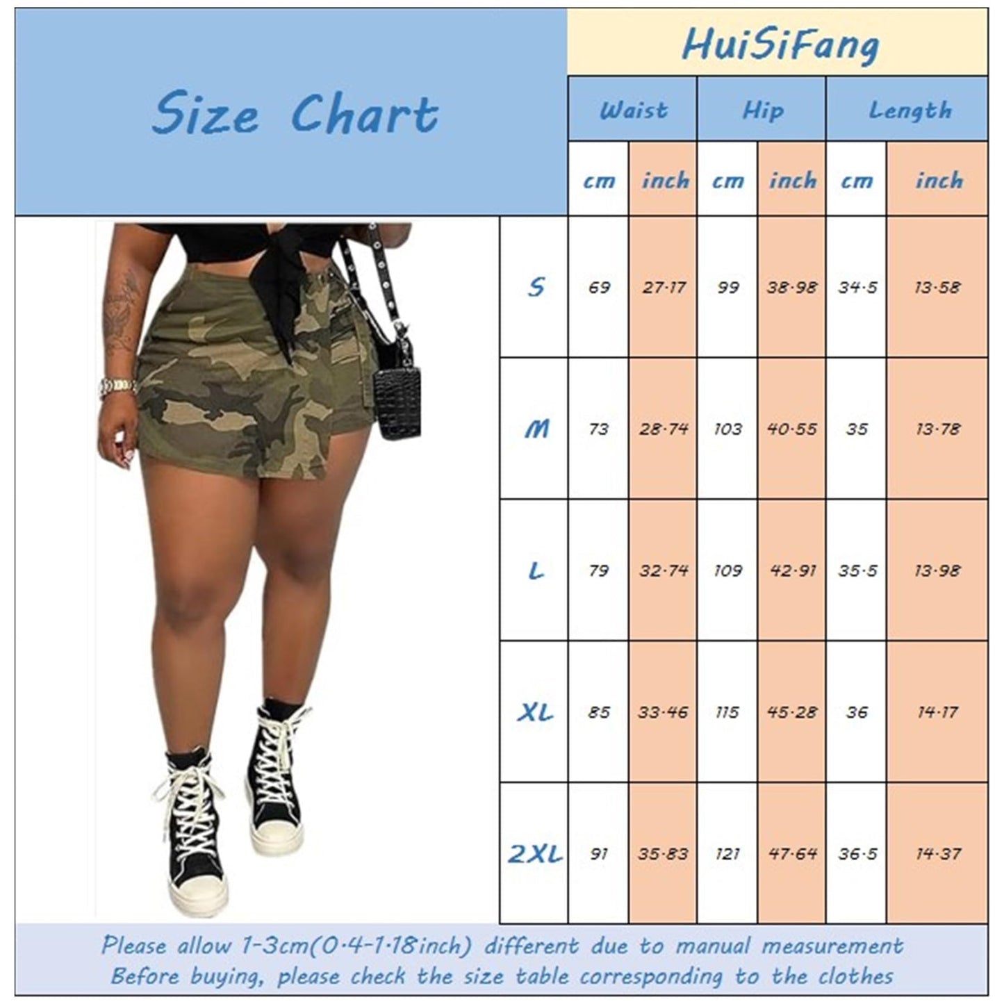 HuiSiFang Womens Camo Cargo Shorts Elastic High Waist Loose Fit Casual Shorts with Pockets