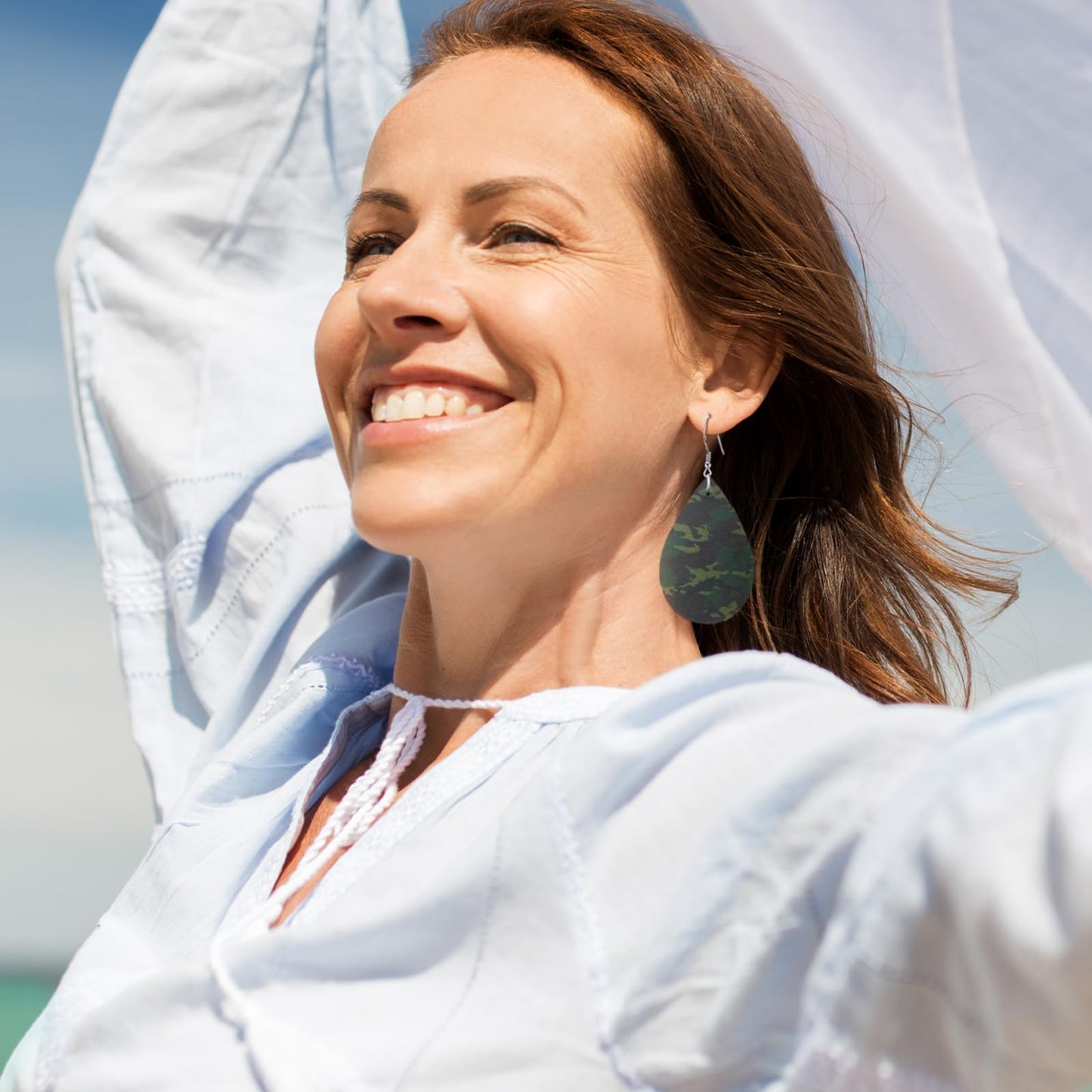 Camo Earrings for Women,Camouflage Leather Dangle Earrings Cool Lightweight Teardrop Green Camouflage Leather Drop Earrings