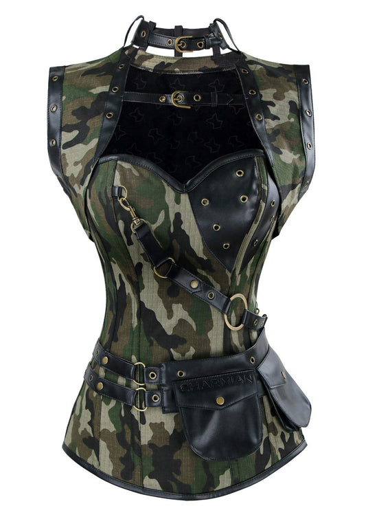 Charmian Women's Steampunk Spiral Steel Boned Vintage Retro Corset Tops Bustier