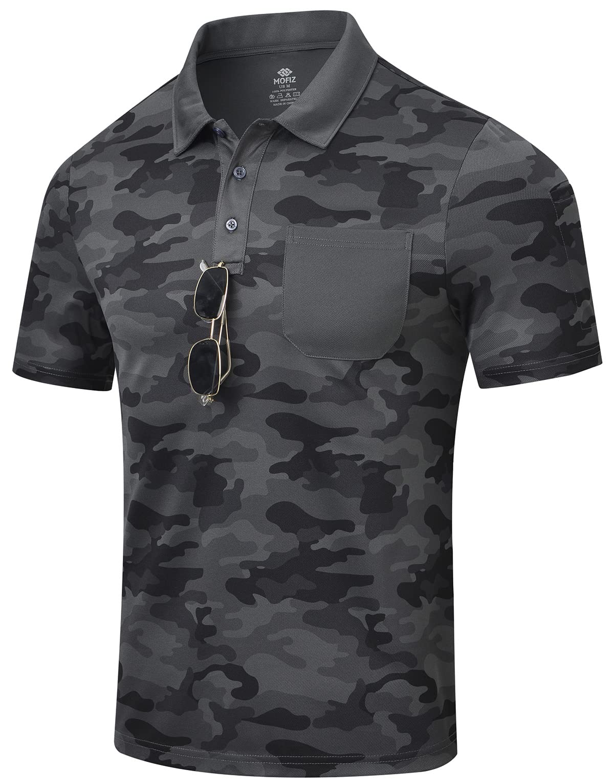 MoFiz Men's Camo Polo Golf Shirt Hiking Dry Fit Short Sleeve T-Shirts Pique Collared Polo Jersey