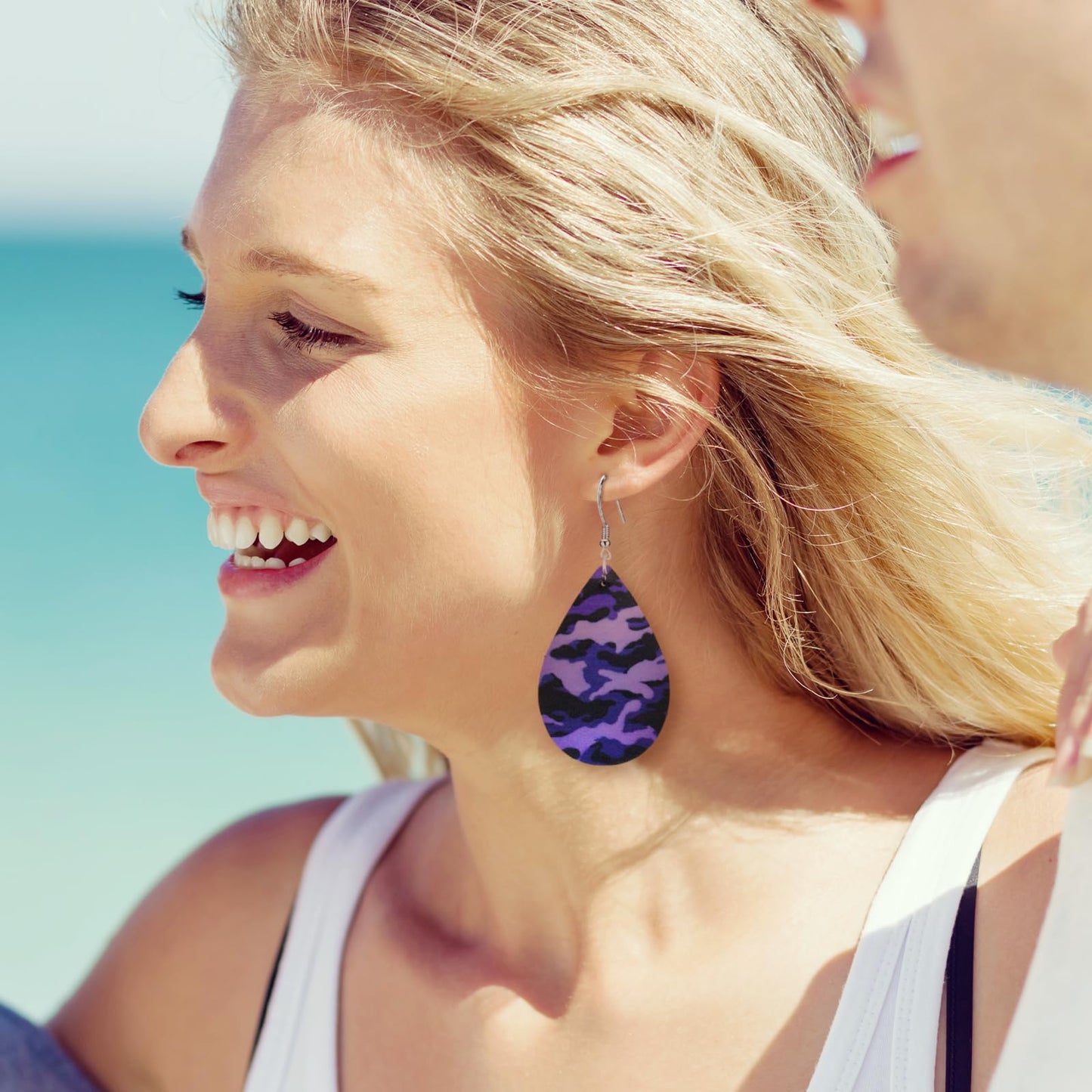 Camo Earrings for Women,Camouflage Leather Dangle Earrings Cool Lightweight Teardrop Green Camouflage Leather Drop Earrings