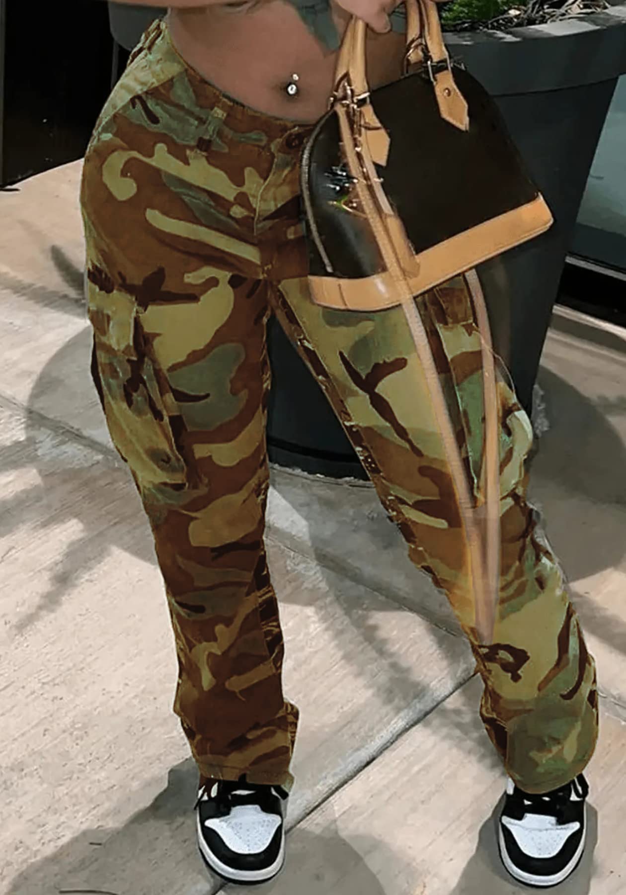 Women's Plus Size Cargo Camo Pants High Waist Slim Fit Camouflage Jogger Pants Sweatpants with Pockets