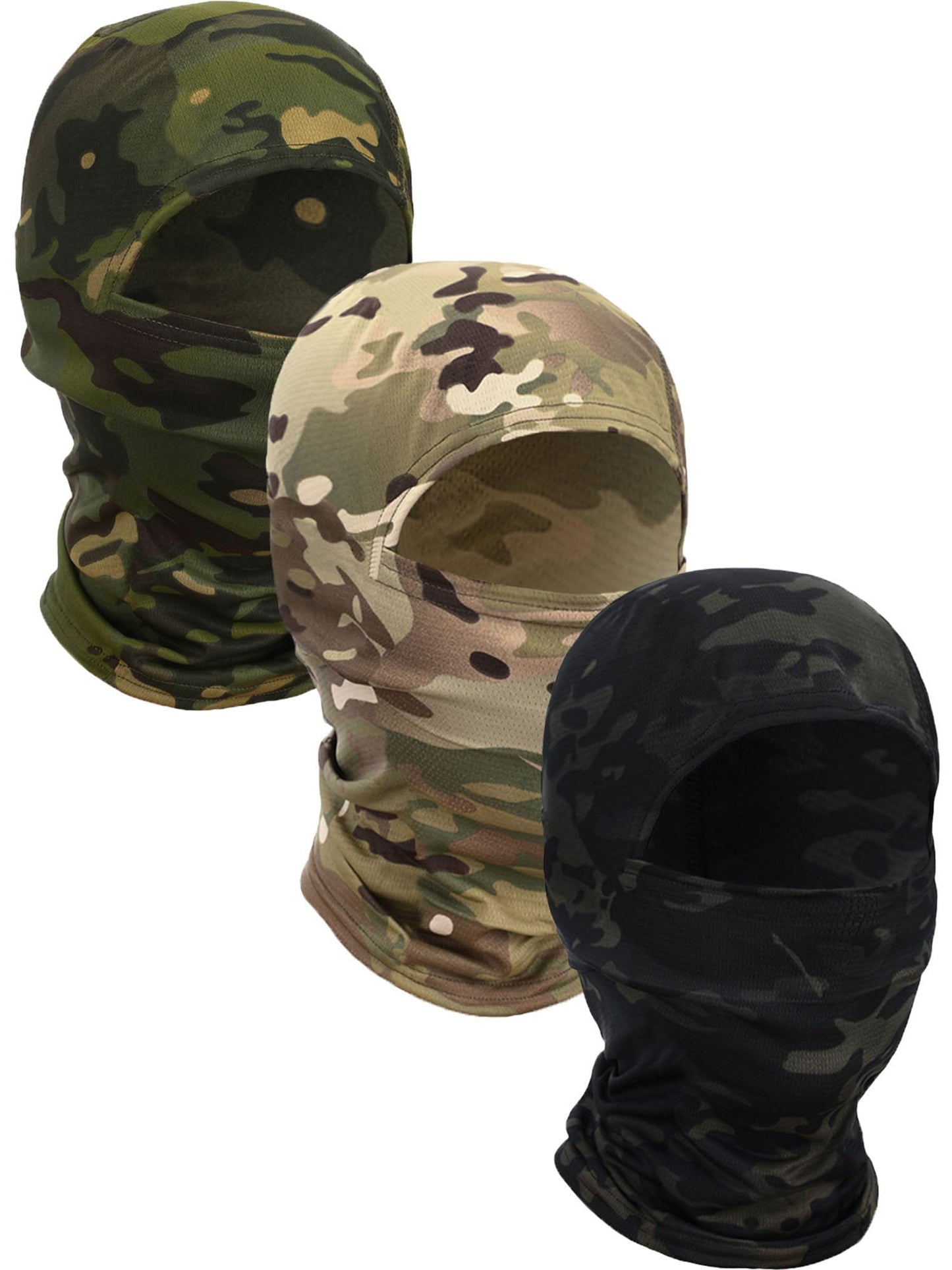 Blulu 3 Pieces Camo Balaclava Summer Full Face Mask Ski Mask Sun Dust Protection Full Face Cover for Men Women Outdoor