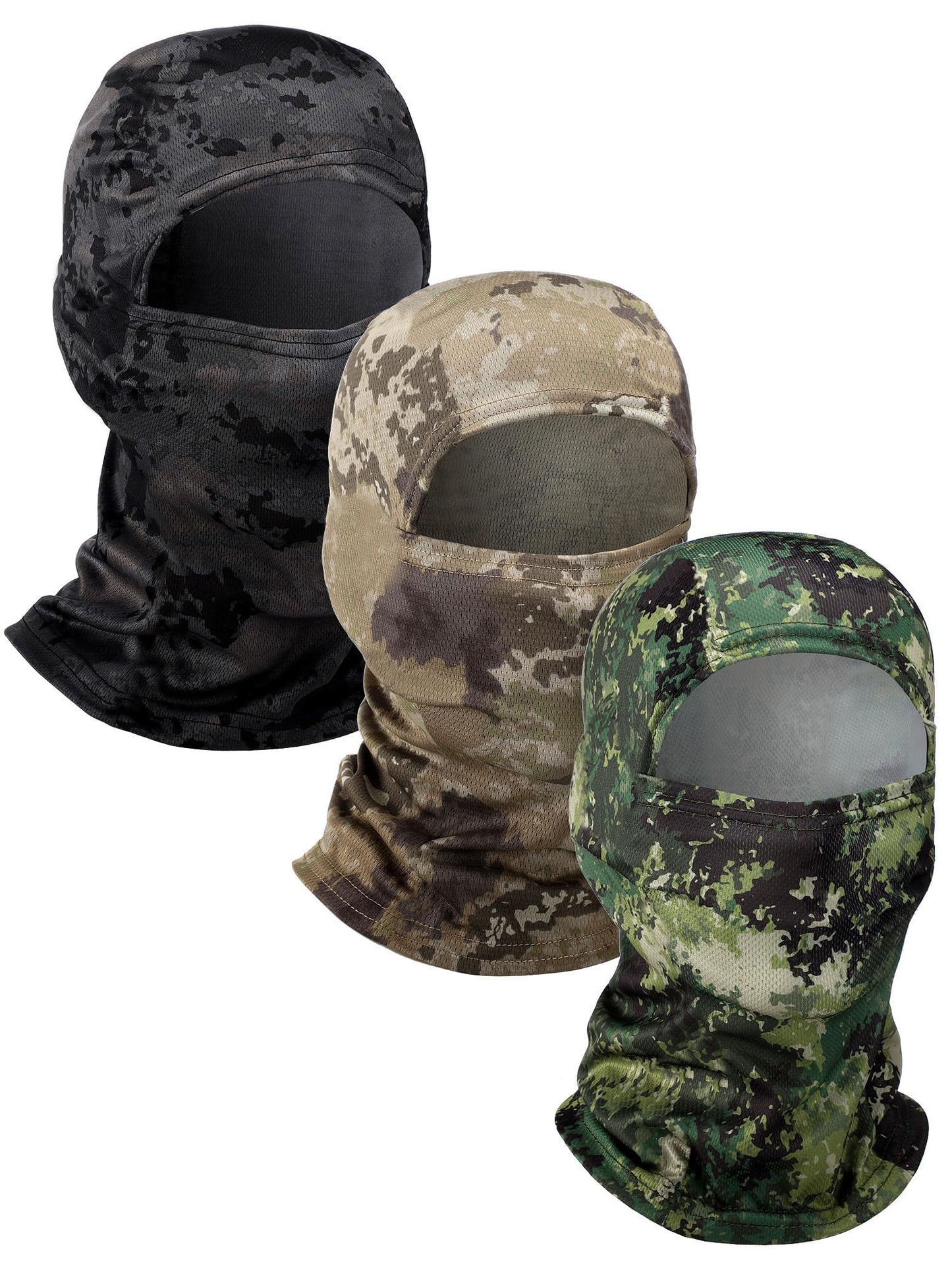 Blulu 3 Pieces Camo Balaclava Summer Full Face Mask Ski Mask Sun Dust Protection Full Face Cover for Men Women Outdoor