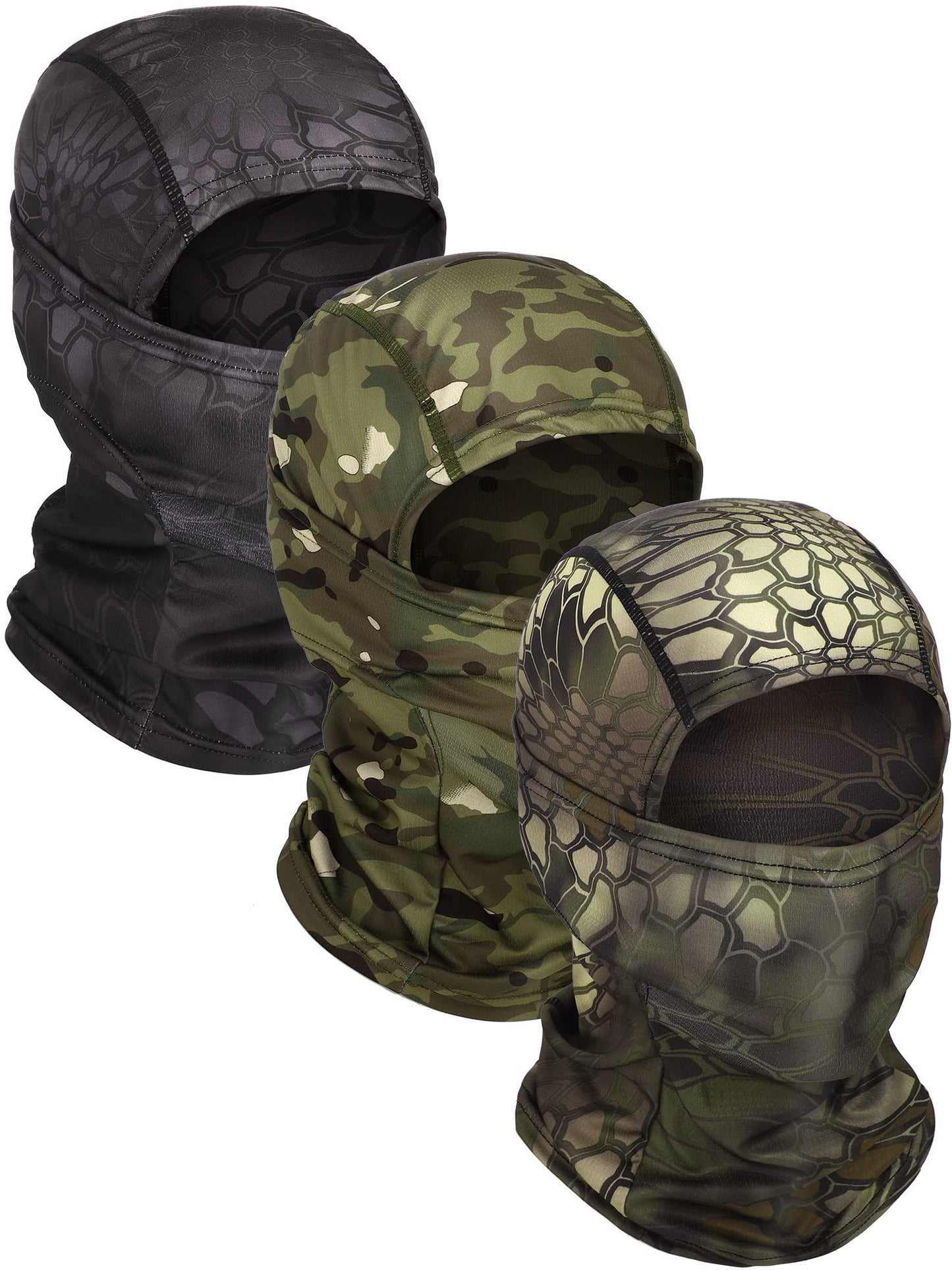 Blulu 3 Pieces Camo Balaclava Summer Full Face Mask Ski Mask Sun Dust Protection Full Face Cover for Men Women Outdoor
