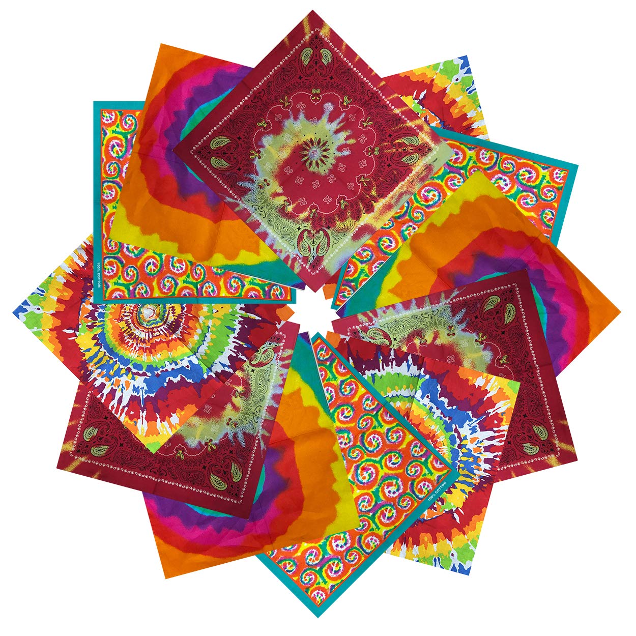 xsby 12 Piece Novelty Bandanas Paisley 100% Cotton Headwear