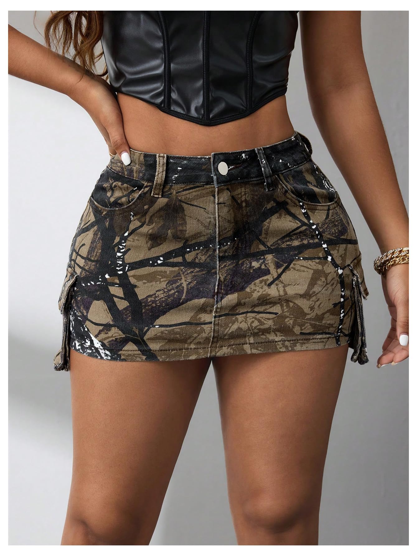Floerns Women's Y2k Mini Skirt Low Waist Camouflage Street Bodycon Cargo Skirts