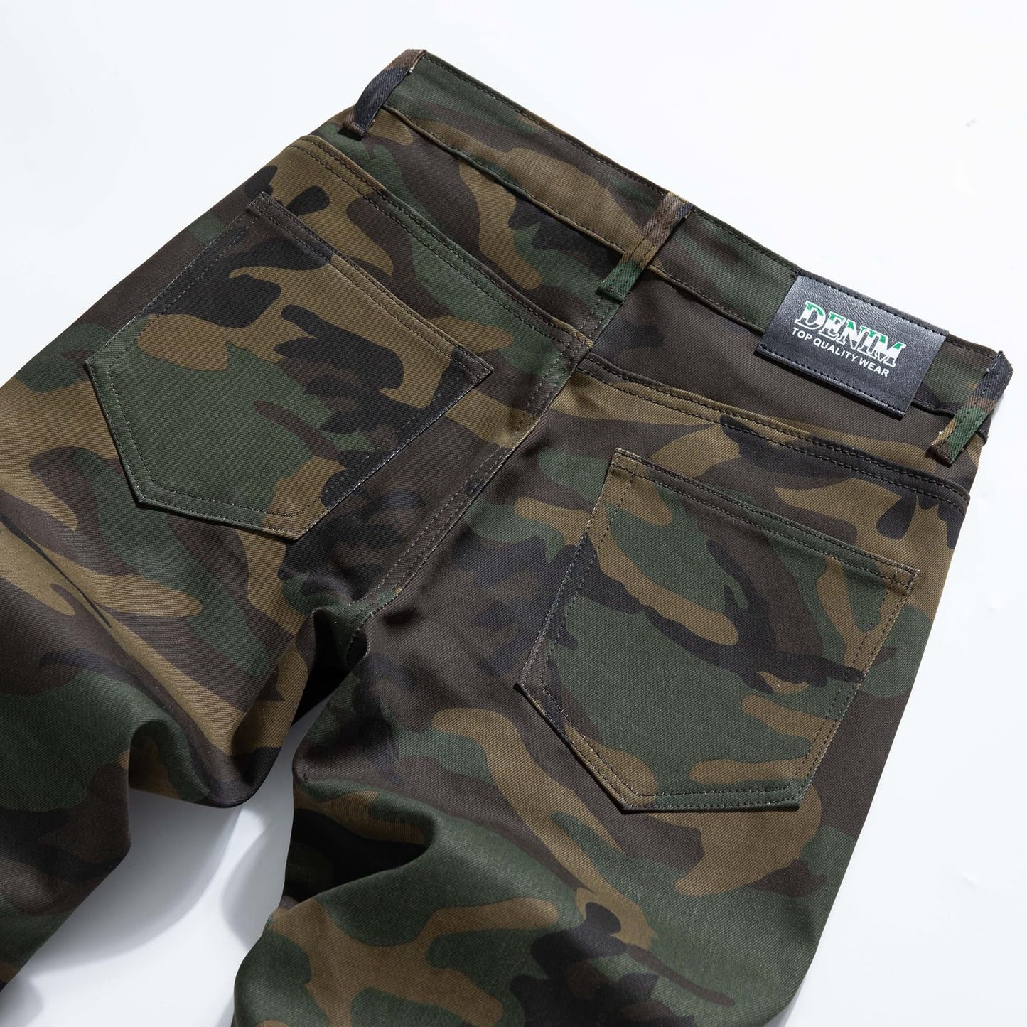 Men's Casual Military Cargo Pants Jeans Camo Trousers Ripped Holes Denim Biker