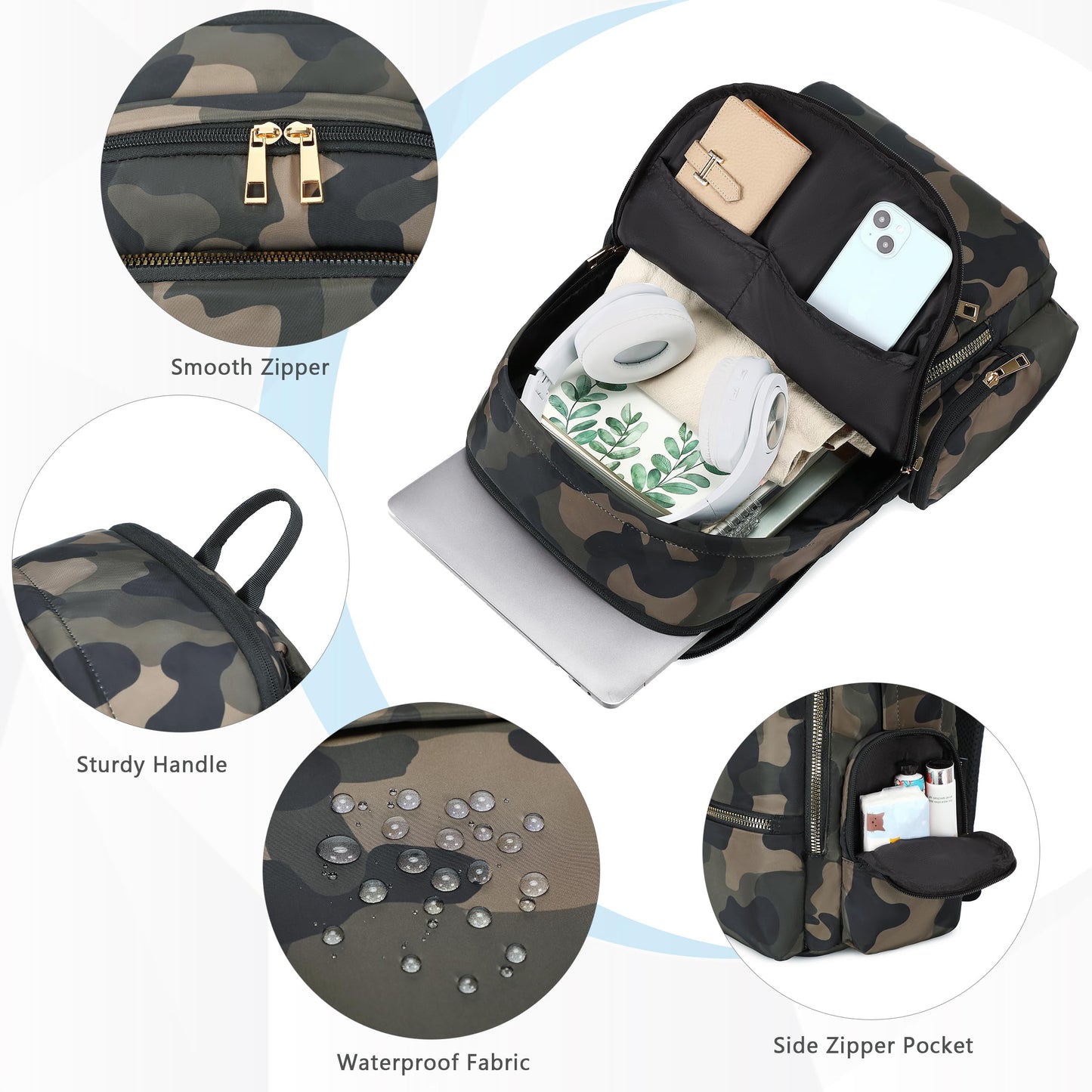 AO ALI VICTORY Backpack for Women Men Travel Laptop 15.6 Inch Computer Backpacks Anti Theft Carry on Bag College Bookbag Large Back Pack for Work Business Traveling Commuter Casual Daypack,Camo Green