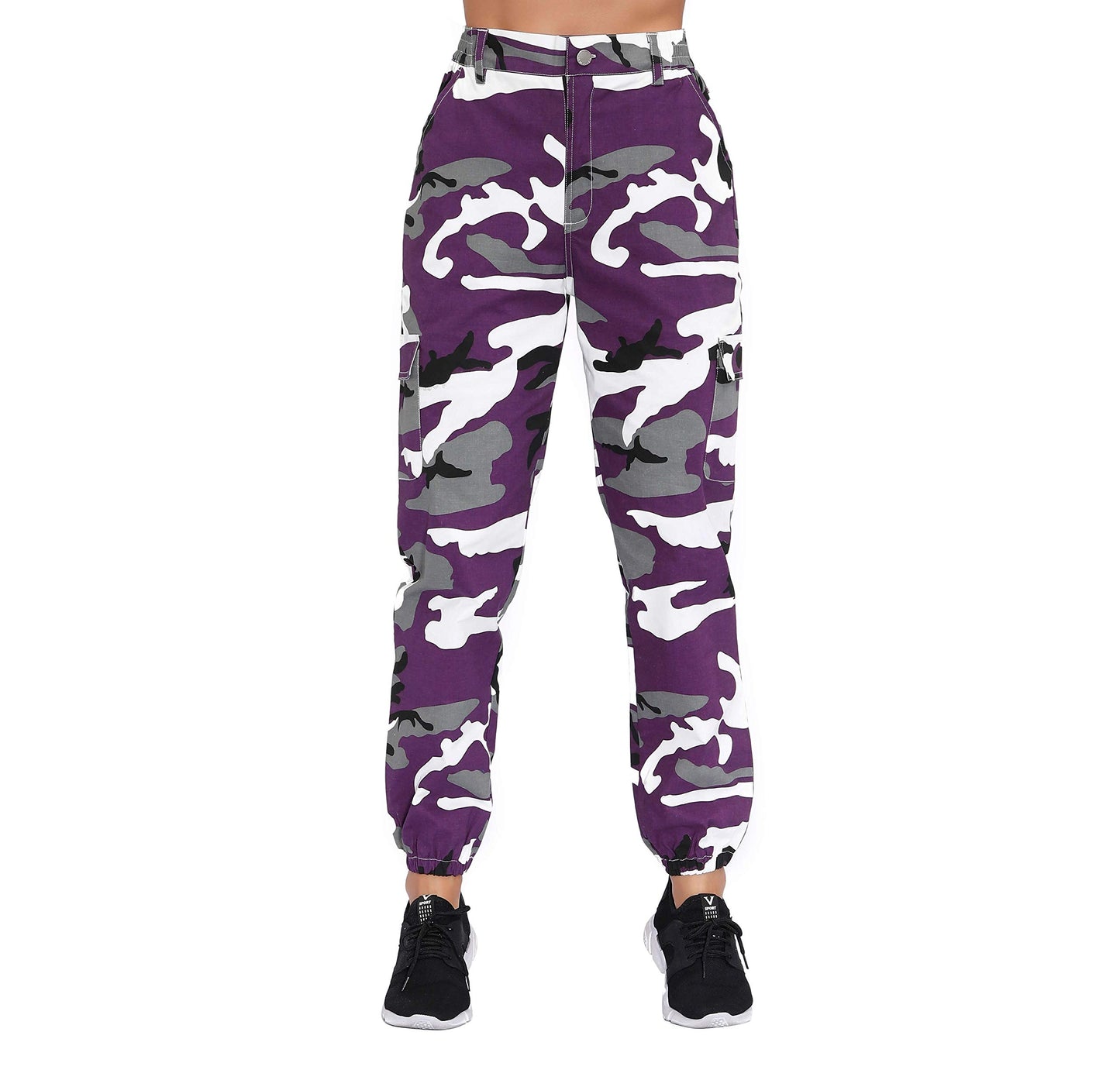 ZODLLS Women's Camo Pants Cargo Trousers Cool Camouflage Pants Elastic Waist Casual Multi Jogger Pants with Pocket