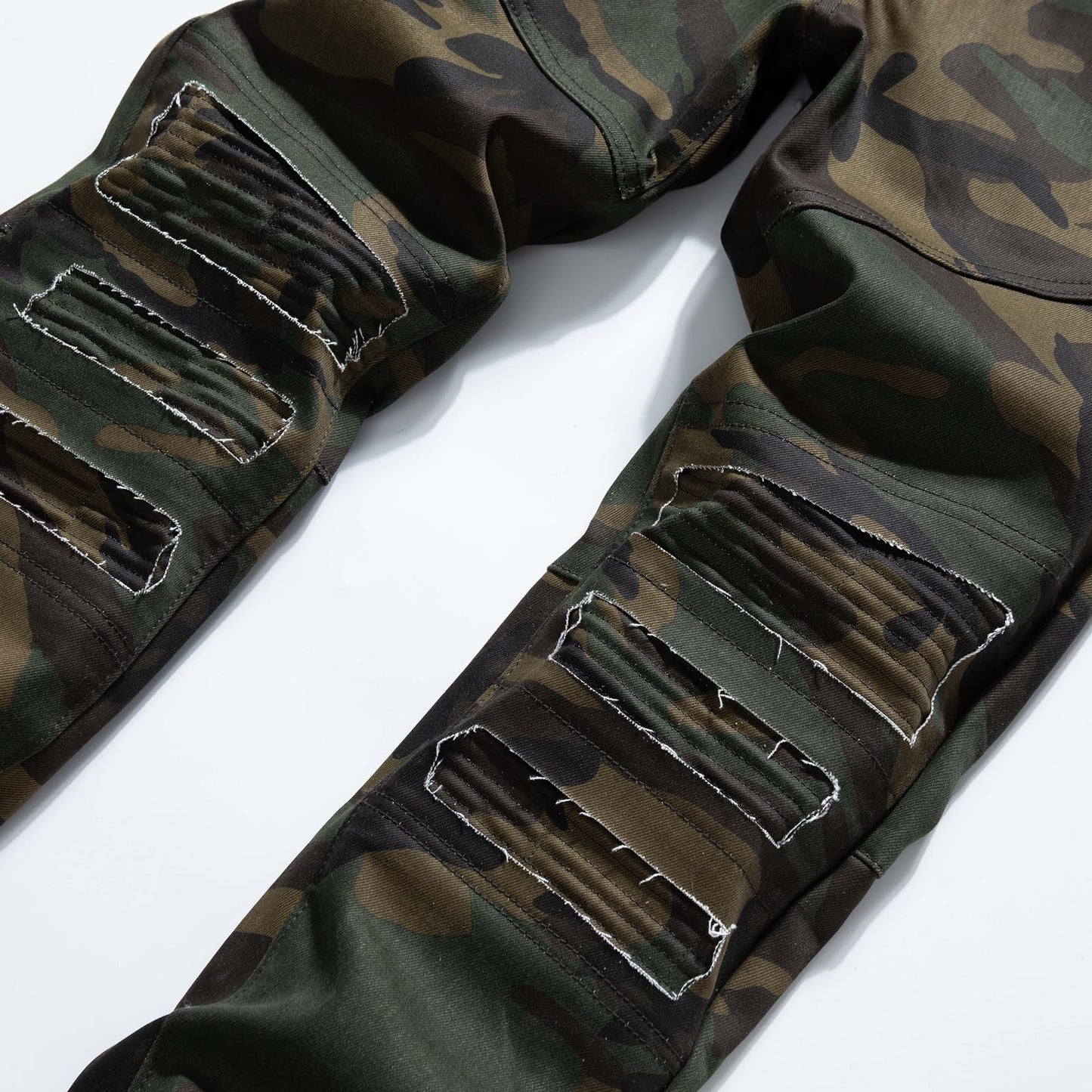 Men's Casual Military Cargo Pants Jeans Camo Trousers Ripped Holes Denim Biker