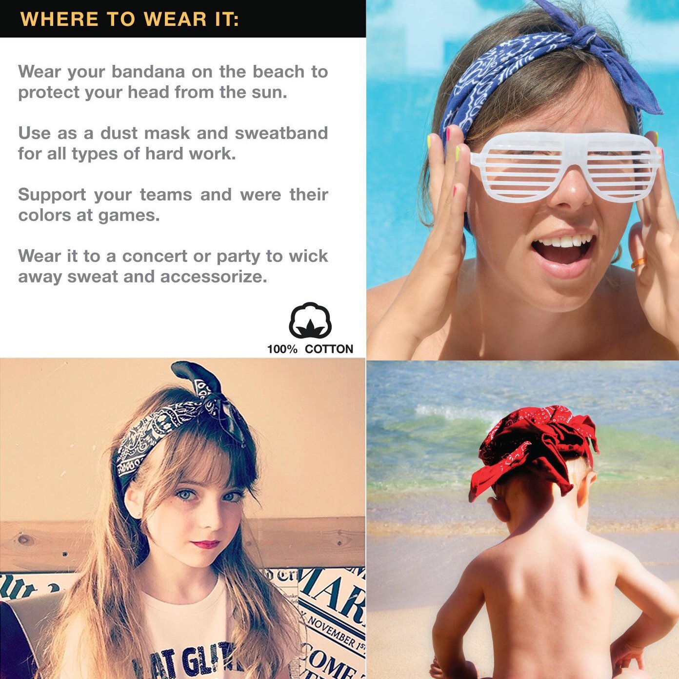 xsby 12 Piece Novelty Bandanas Paisley 100% Cotton Headwear