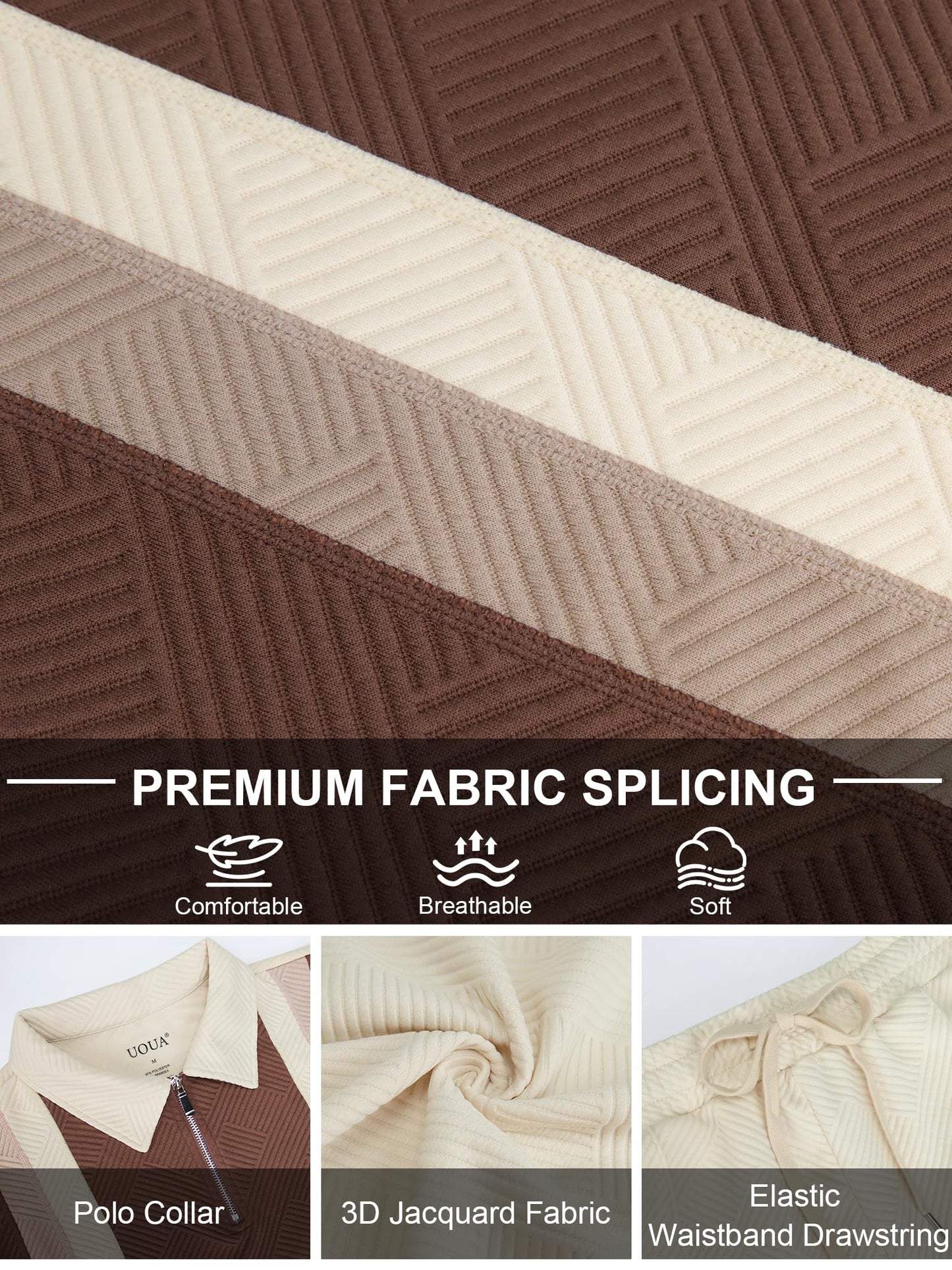 UOUA Mens 2 Piece Set Casual Outfits Polo Long Sleeve Shirt & Pants Track Suit Loungewear Athletic Sweatsuit