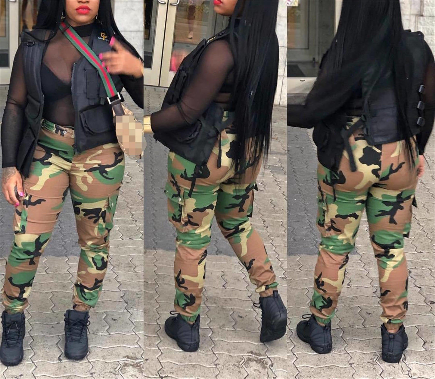 Seltaon Casual Camo Cargo Pants for Women Fall Camouflage Army Fatigue Jogger Sweatpants Trousers Plus Size