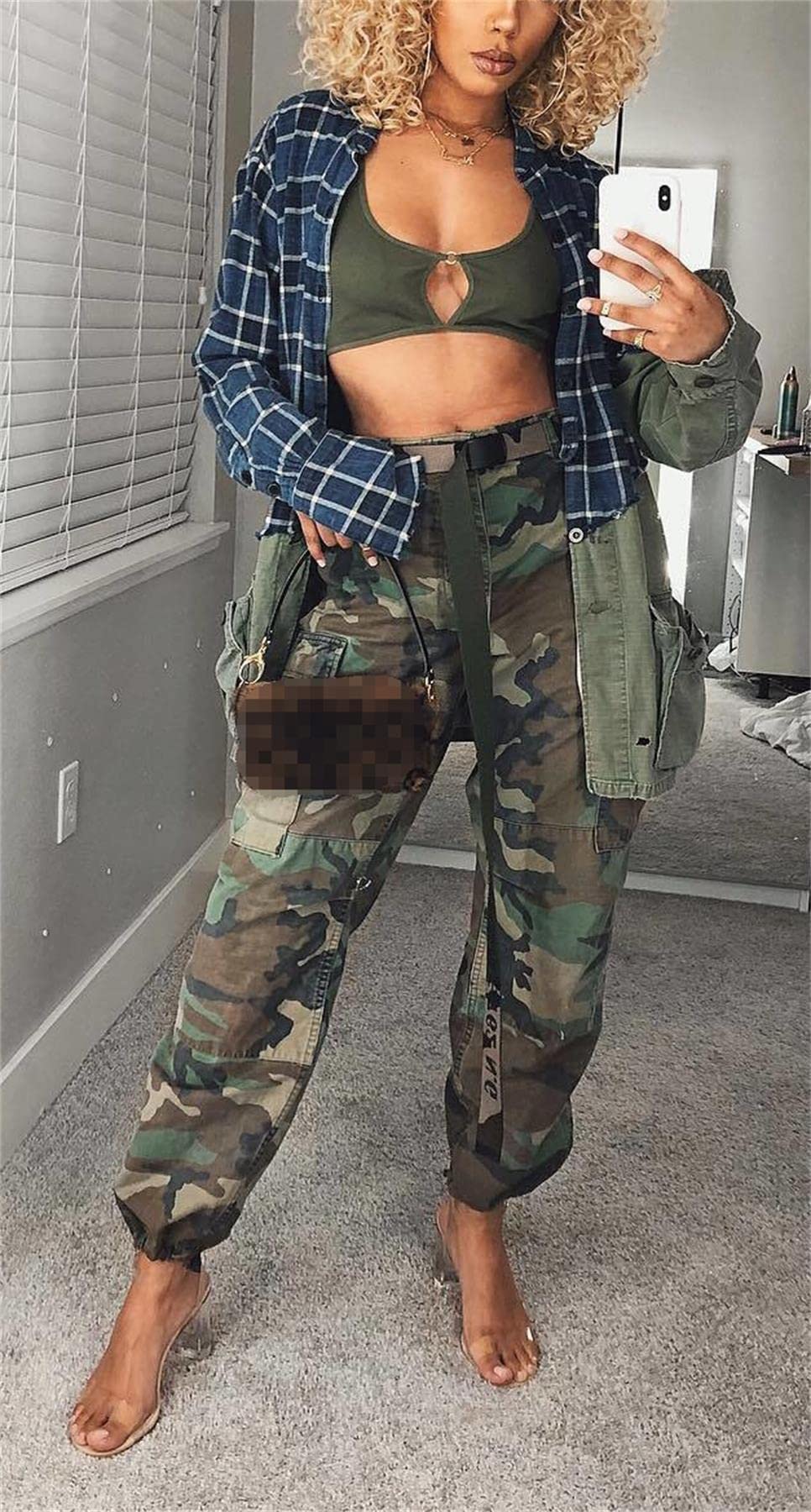 Seltaon Casual Camo Cargo Pants for Women Fall Camouflage Army Fatigue Jogger Sweatpants Trousers Plus Size