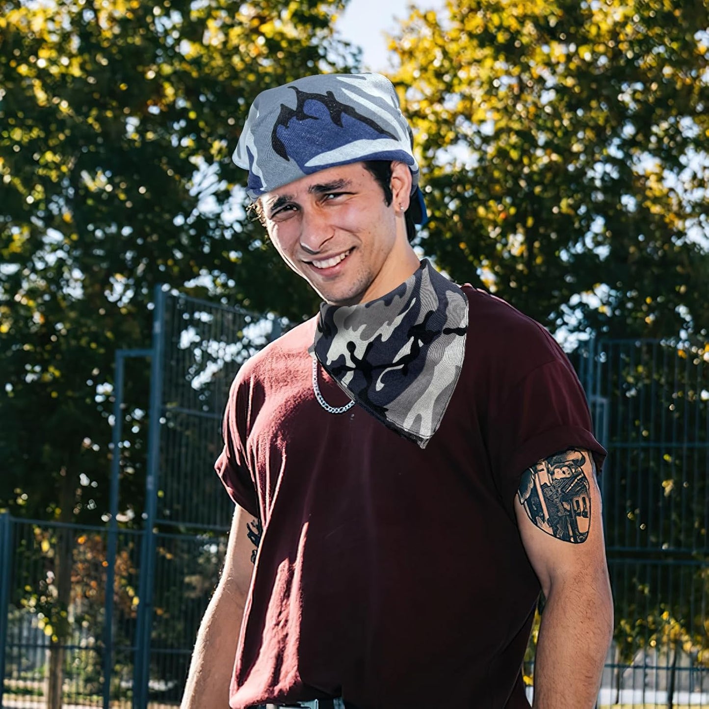 9 Pack Camo Bandanas Cotton Headwraps Wristband Sports Face Cover for Running Cycling Hiking, 22" × 22"